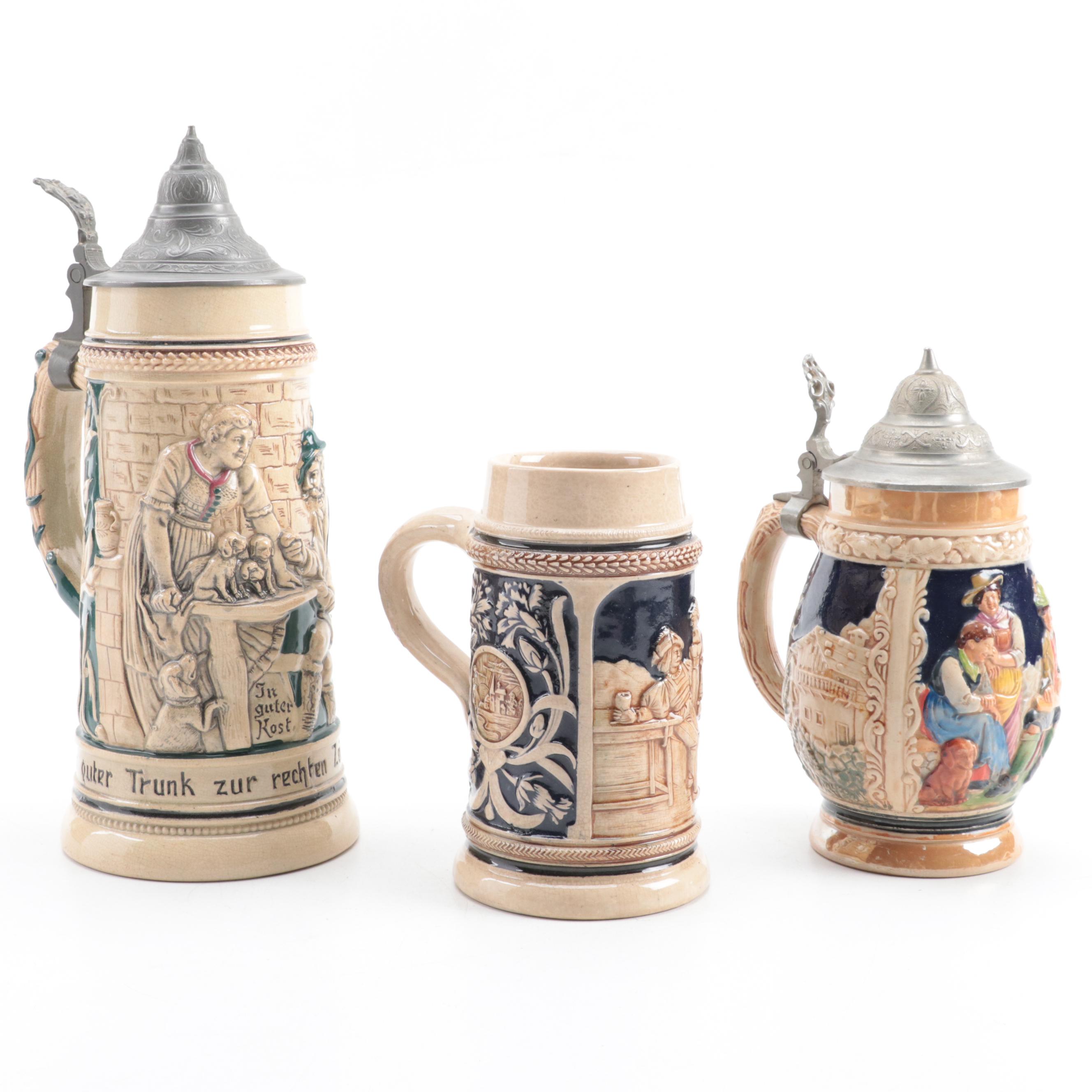 Werner Corzelius and Other German Glazed Earthenware Steins