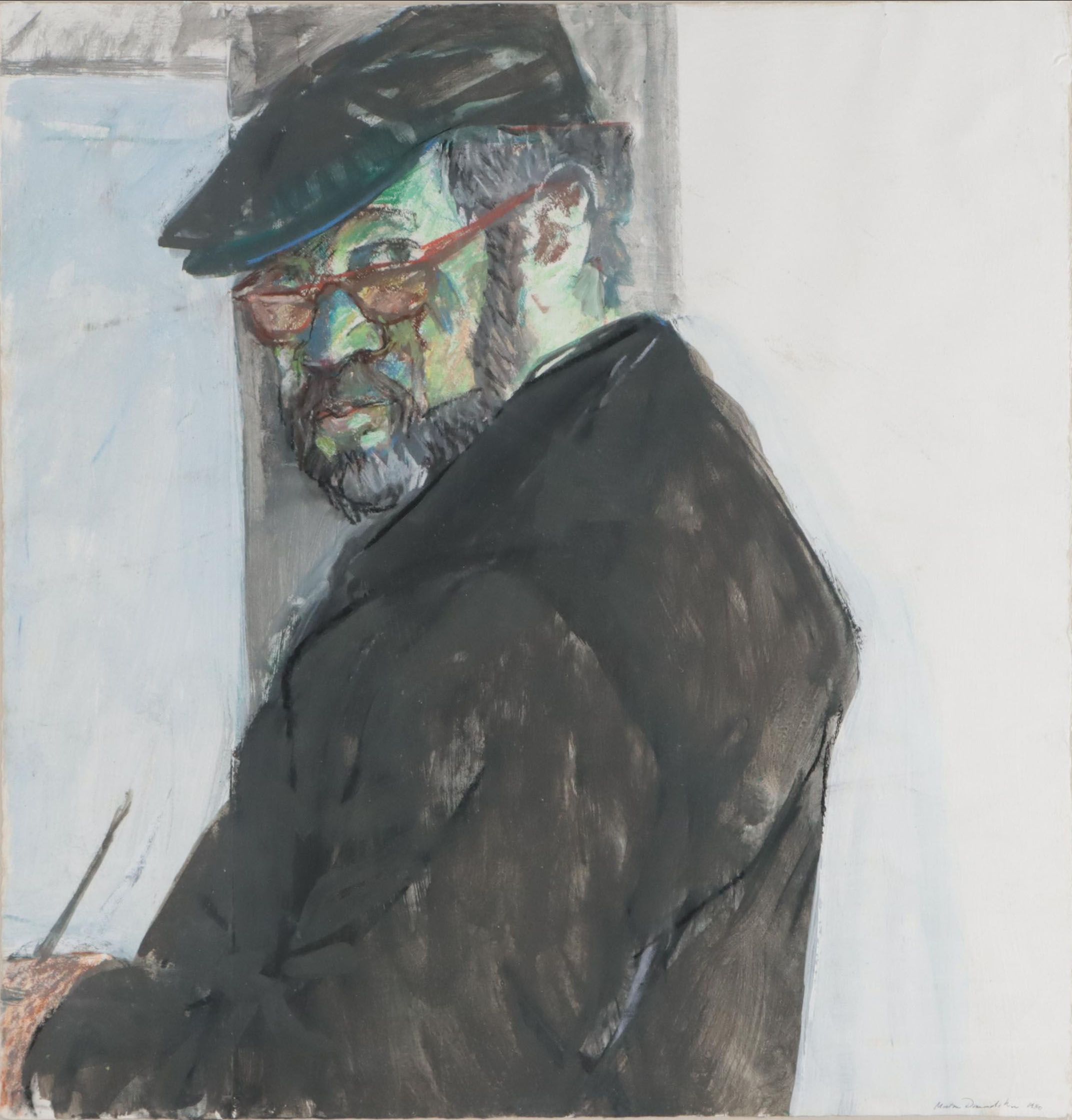 Morton Dimondstein Portrait Mixed Media Painting, 1980