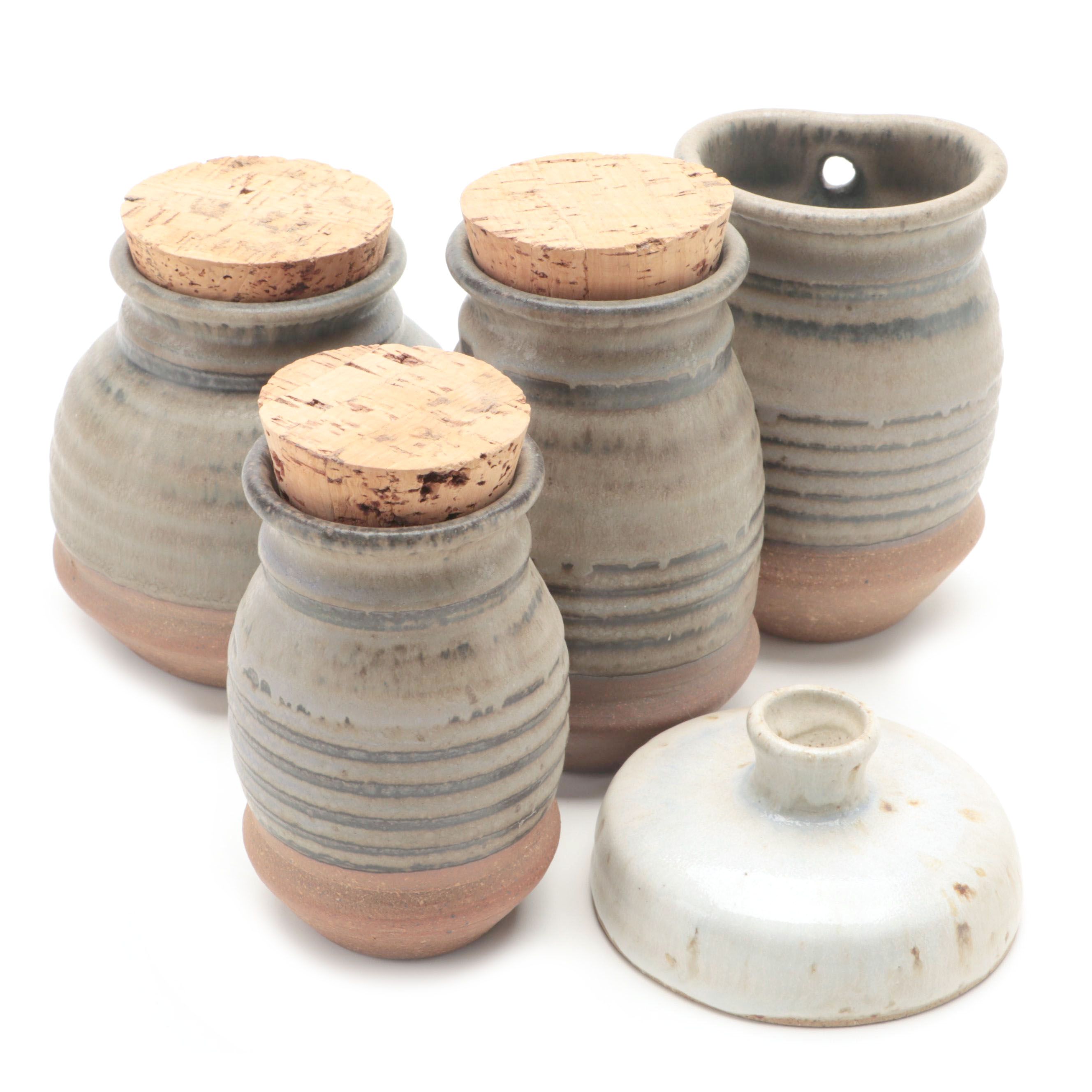 John Mills Art Pottery Jars and Wall Pocket, Late 20th Century