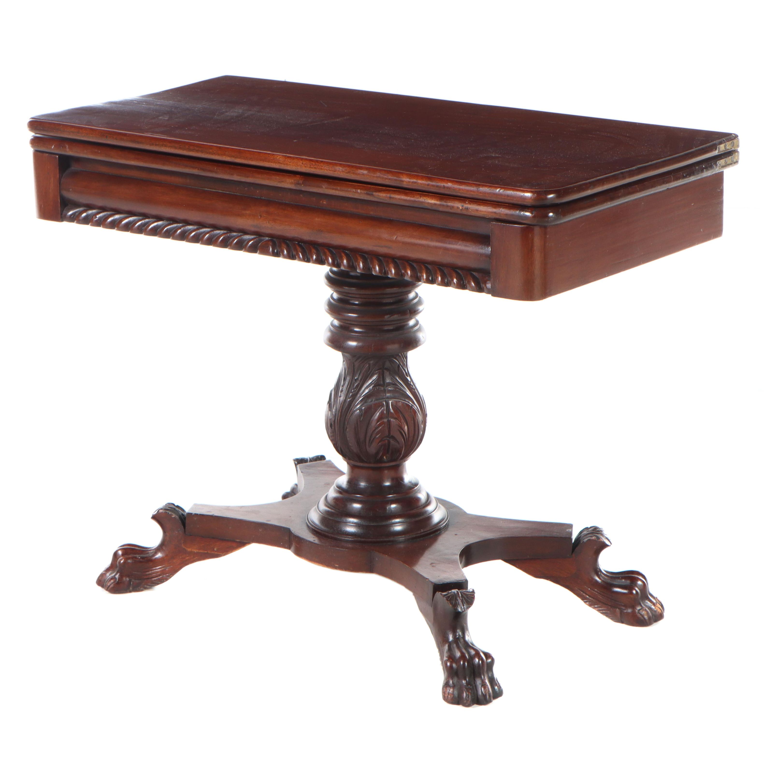 American Classical Carved Mahogany Games Table, circa 1830