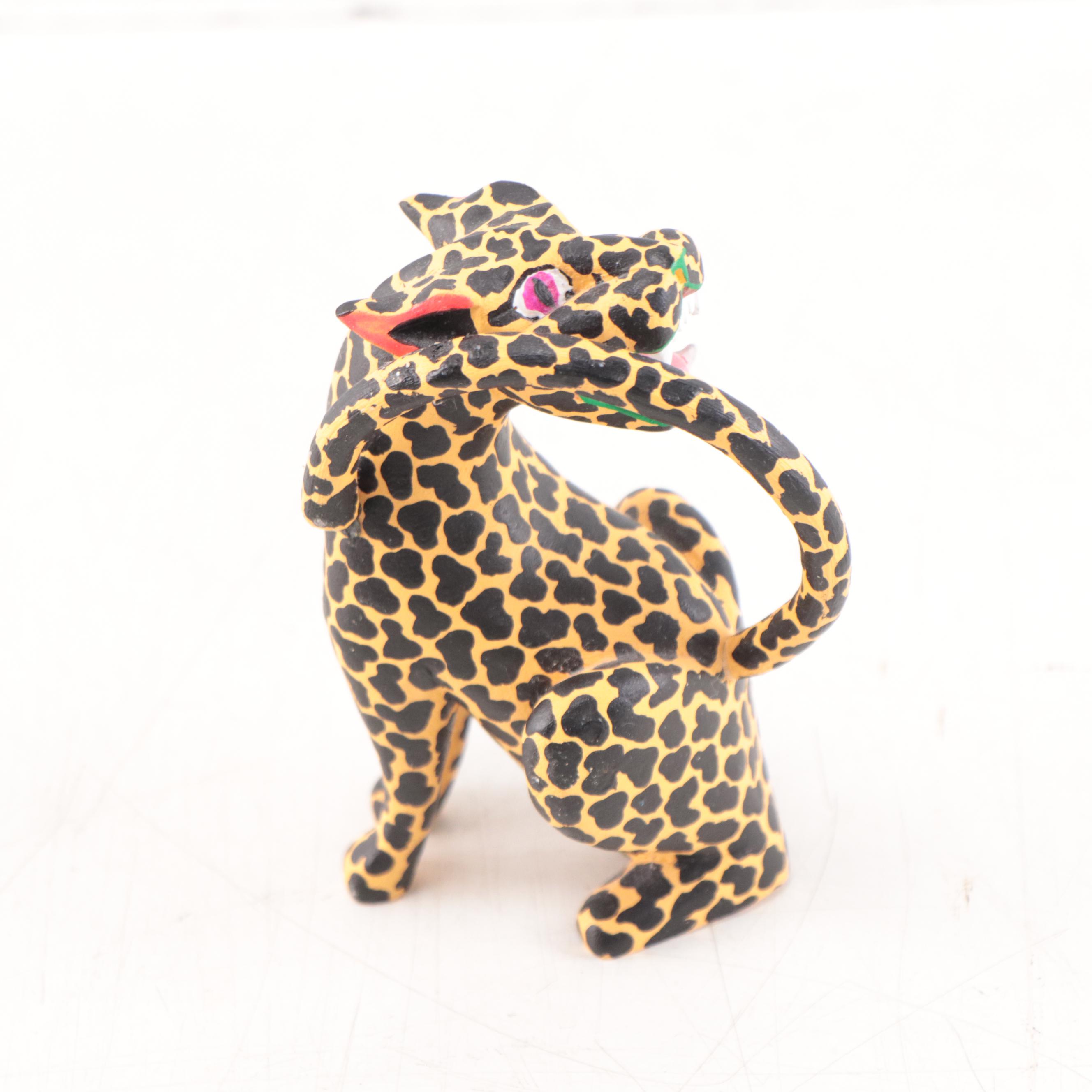 Mexican Folk Art Hand-Painted Wood Alebrijes of Wild Cats