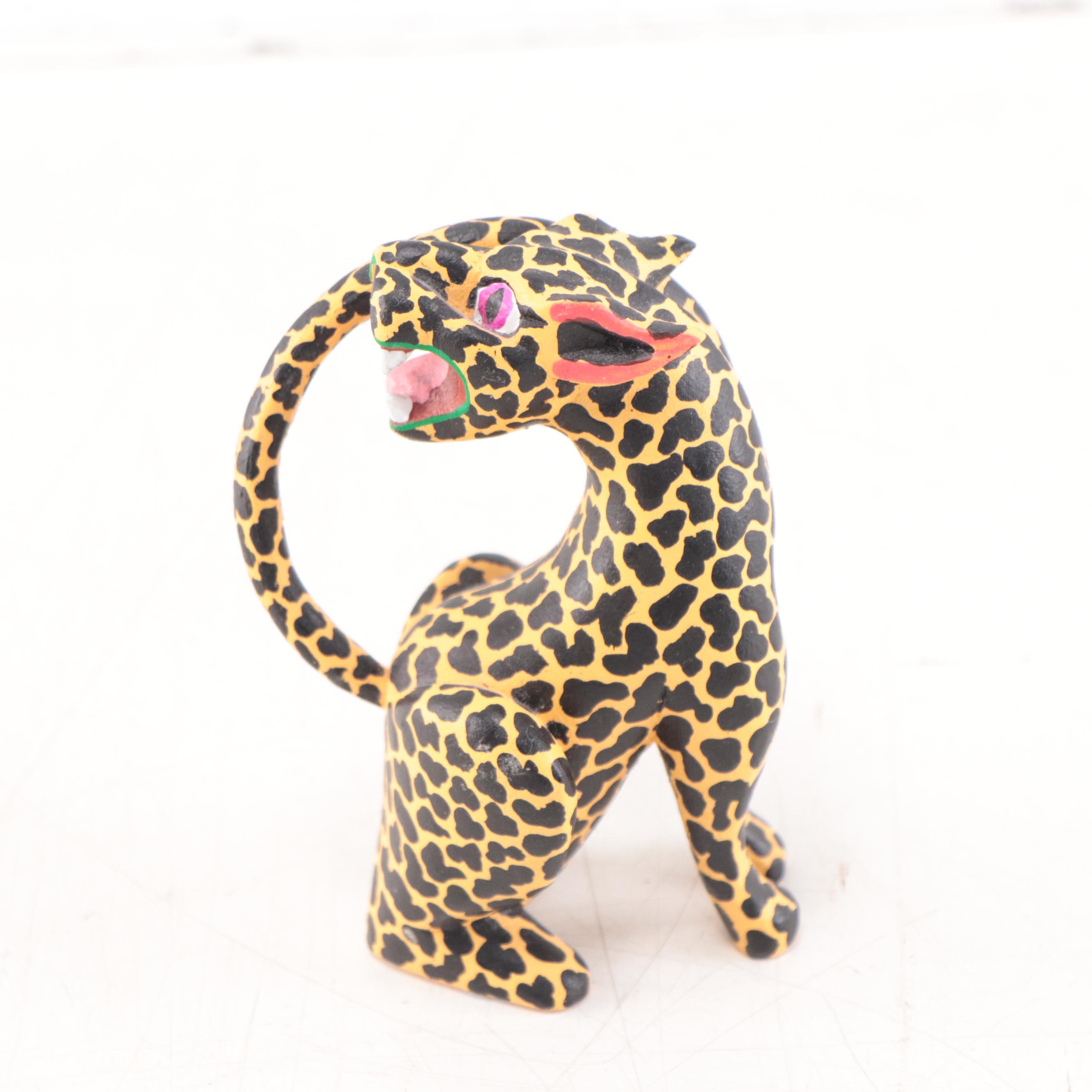 Mexican Folk Art Hand-Painted Wood Alebrijes of Wild Cats