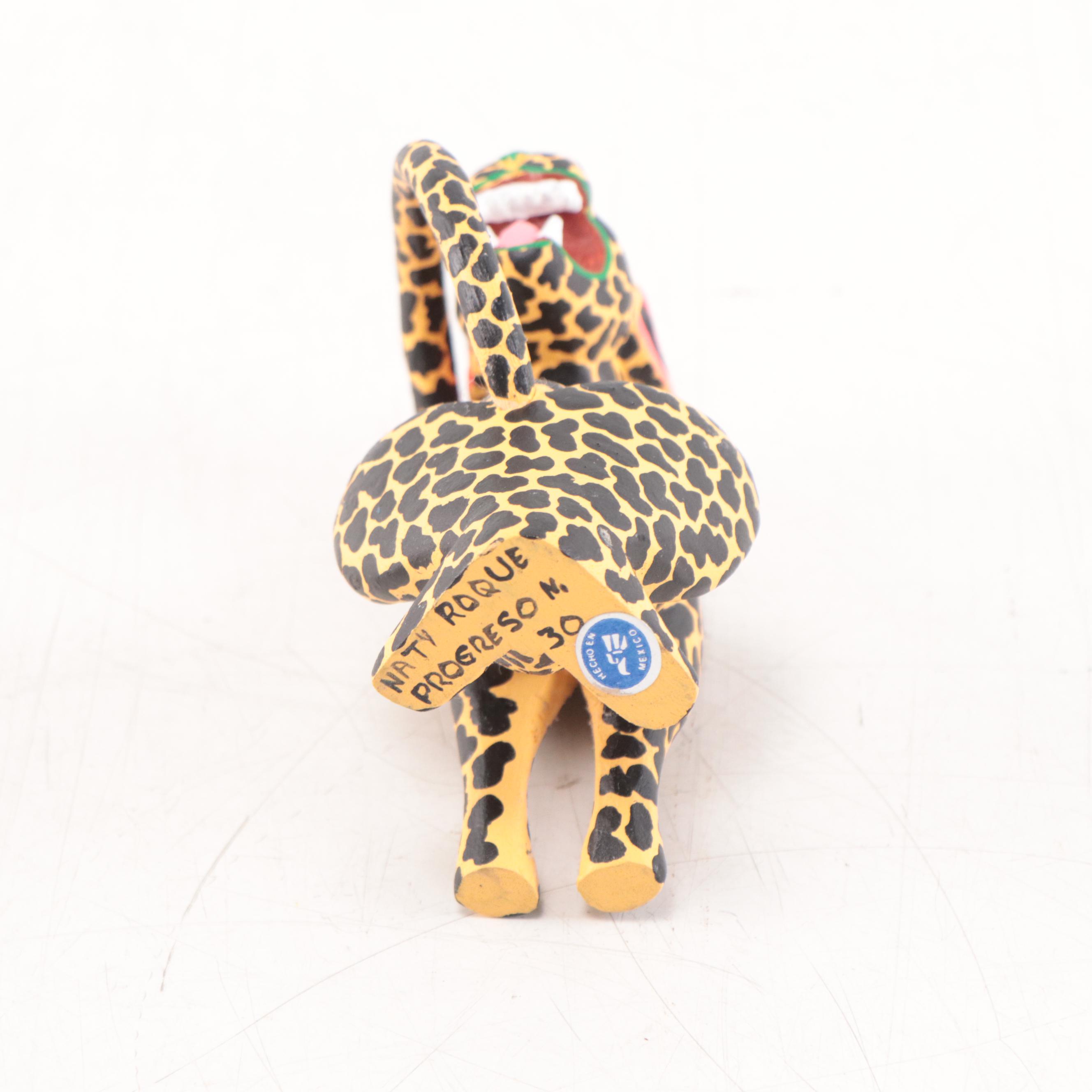 Mexican Folk Art Hand-Painted Wood Alebrijes of Wild Cats