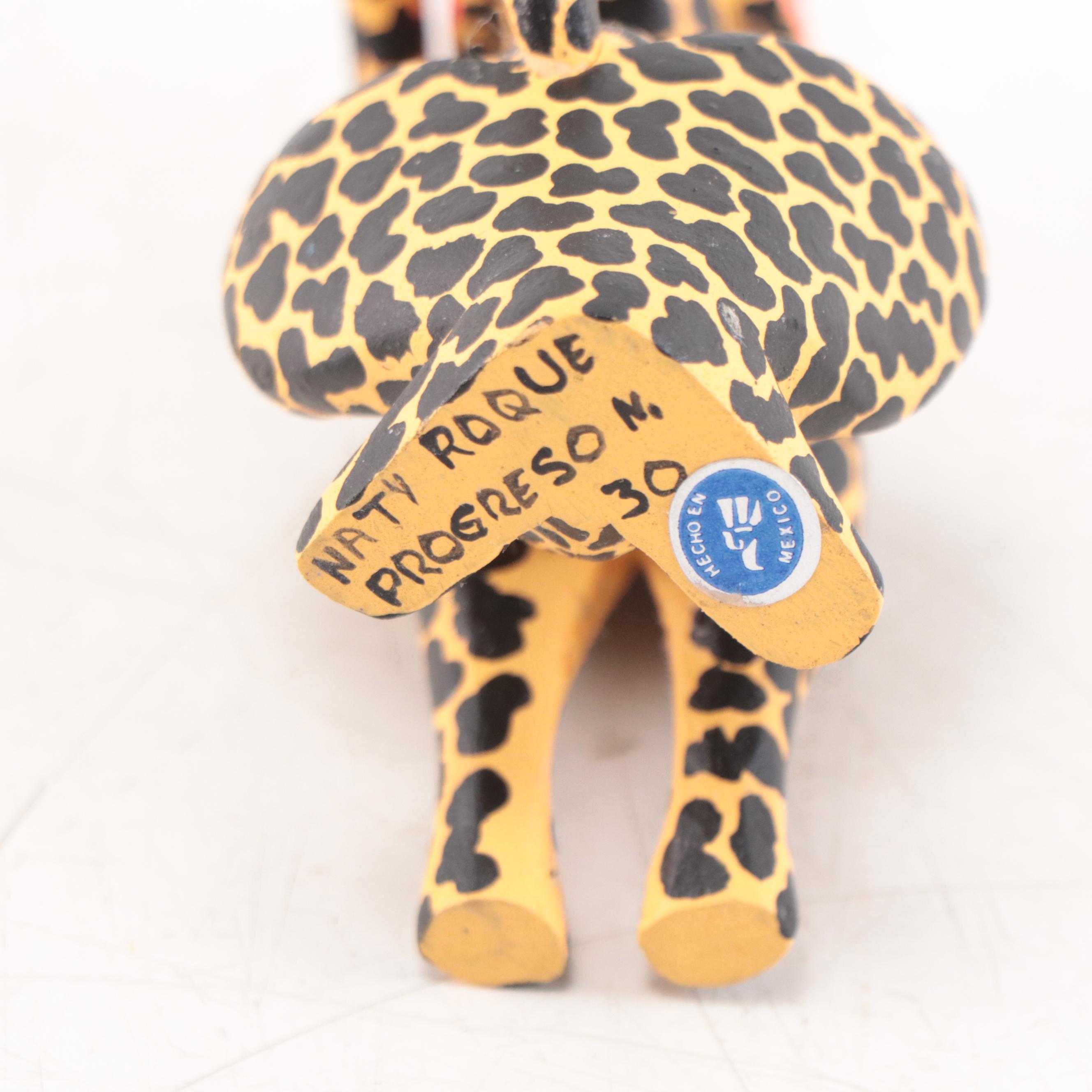 Mexican Folk Art Hand-Painted Wood Alebrijes of Wild Cats