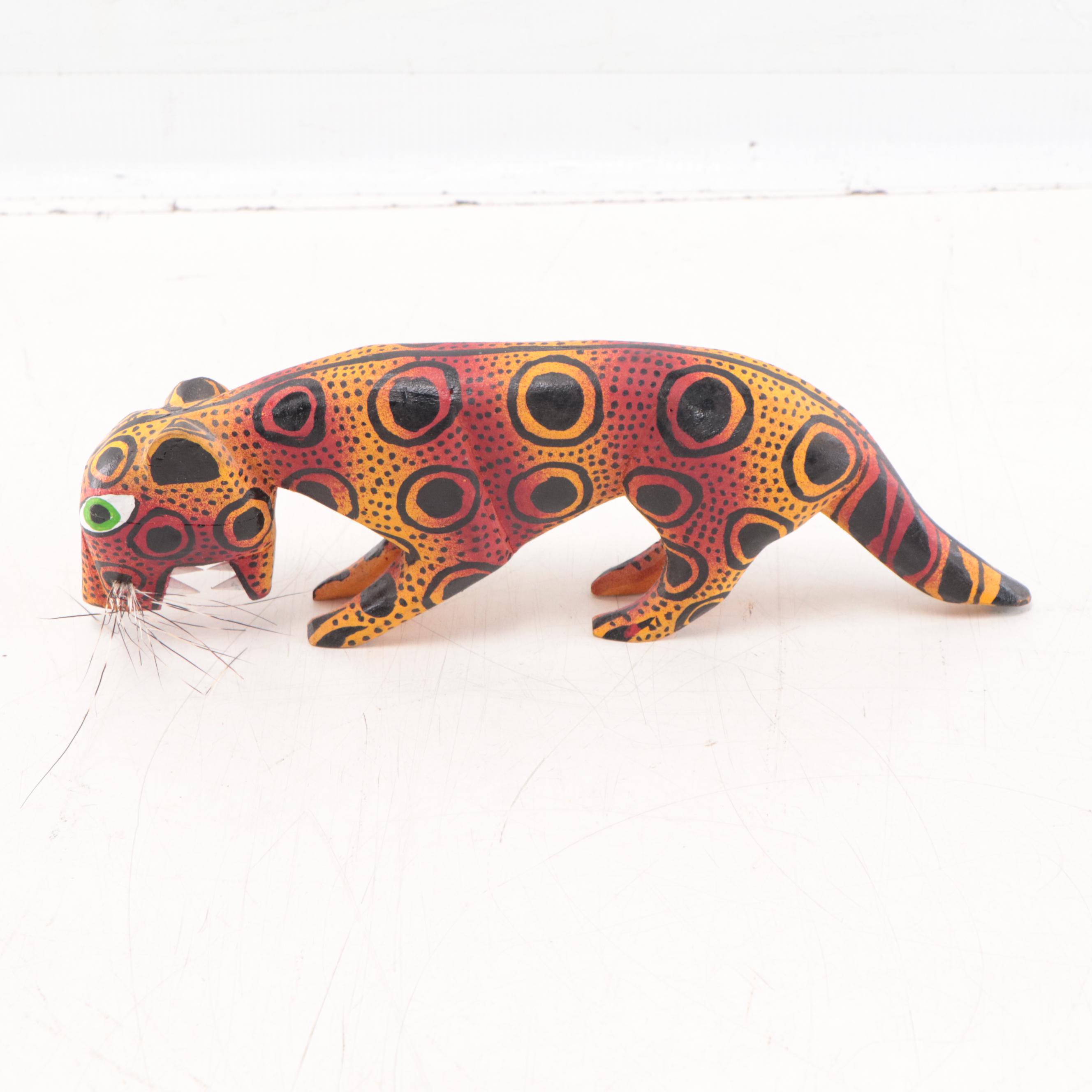 Mexican Folk Art Hand-Painted Wood Alebrijes of Wild Cats