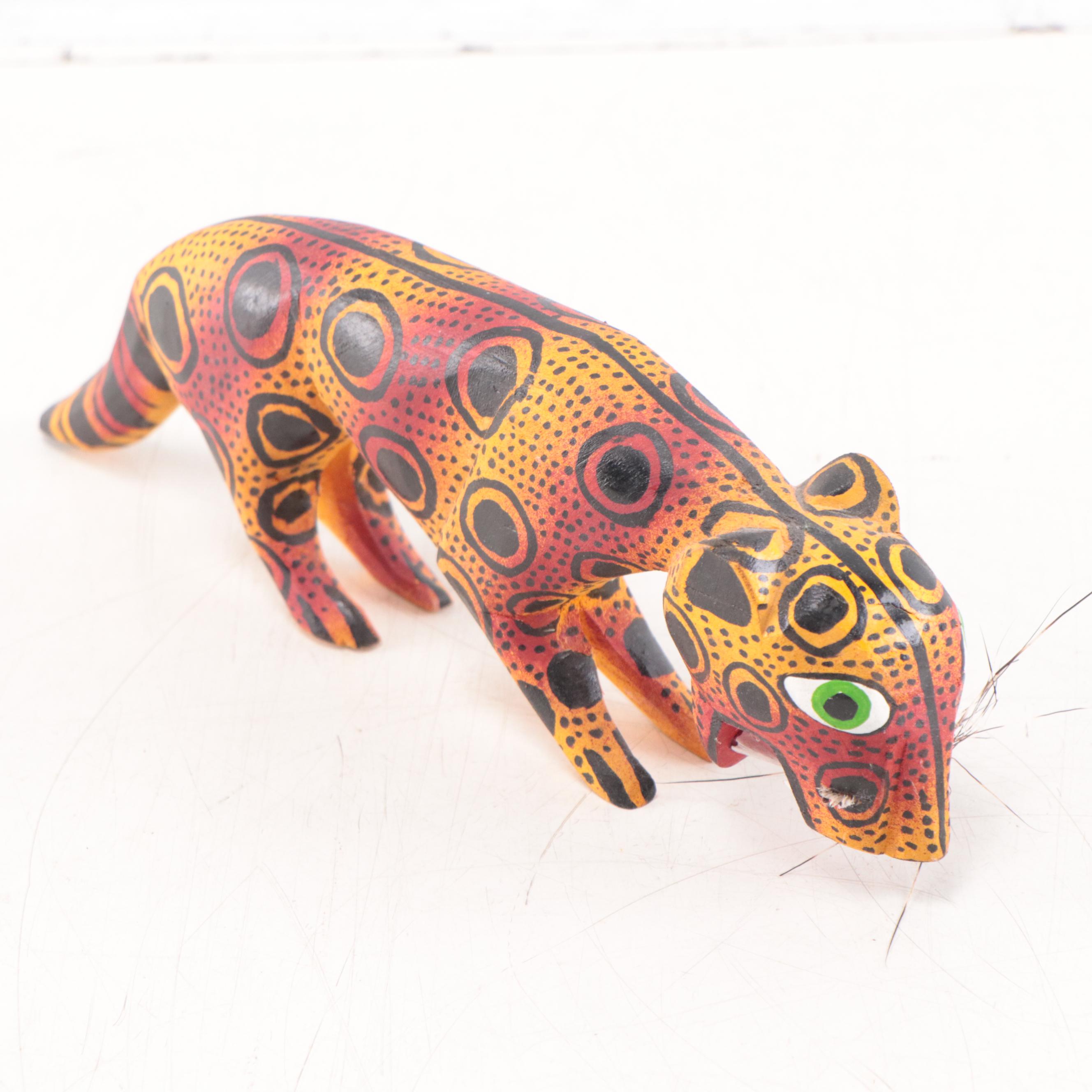 Mexican Folk Art Hand-Painted Wood Alebrijes of Wild Cats