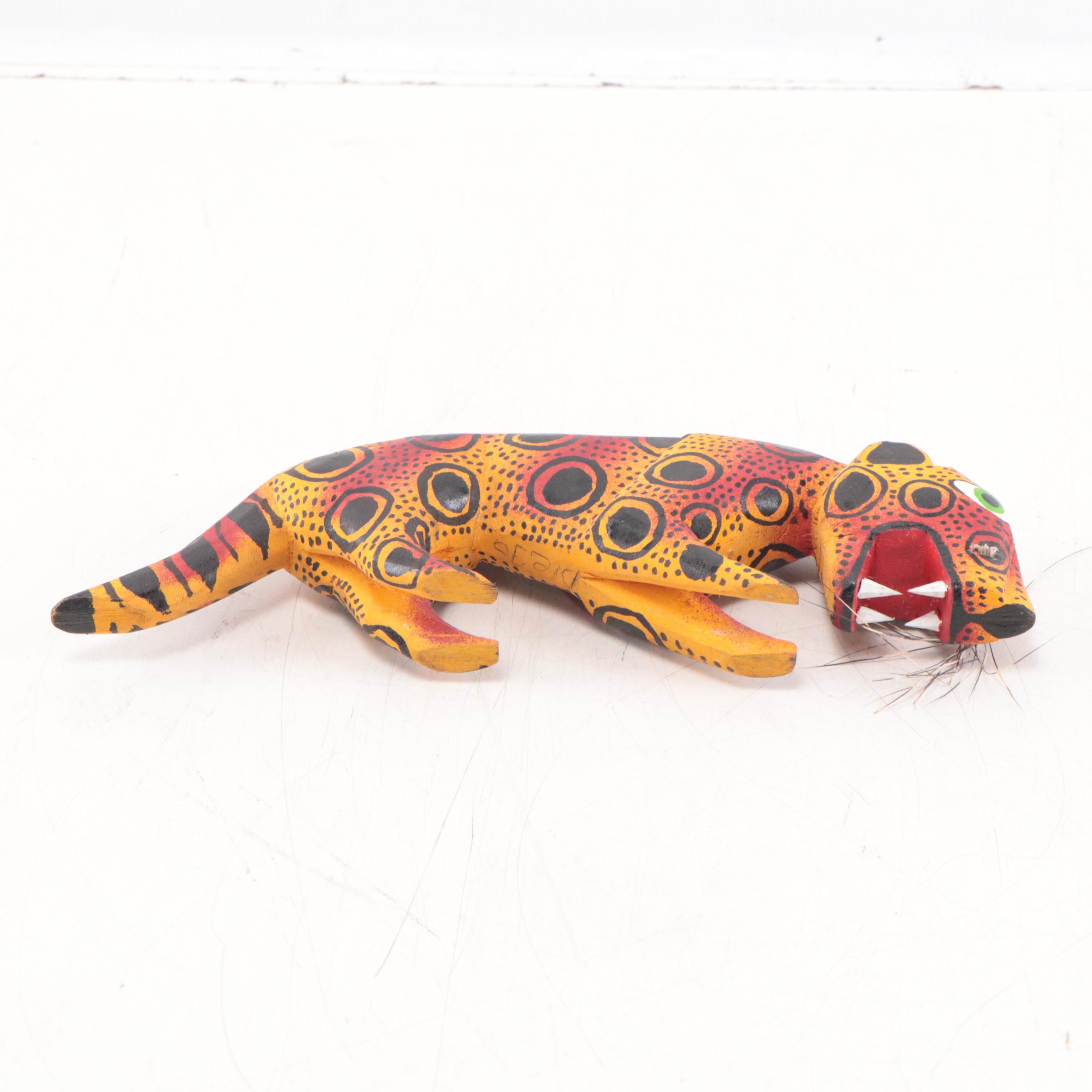 Mexican Folk Art Hand-Painted Wood Alebrijes of Wild Cats