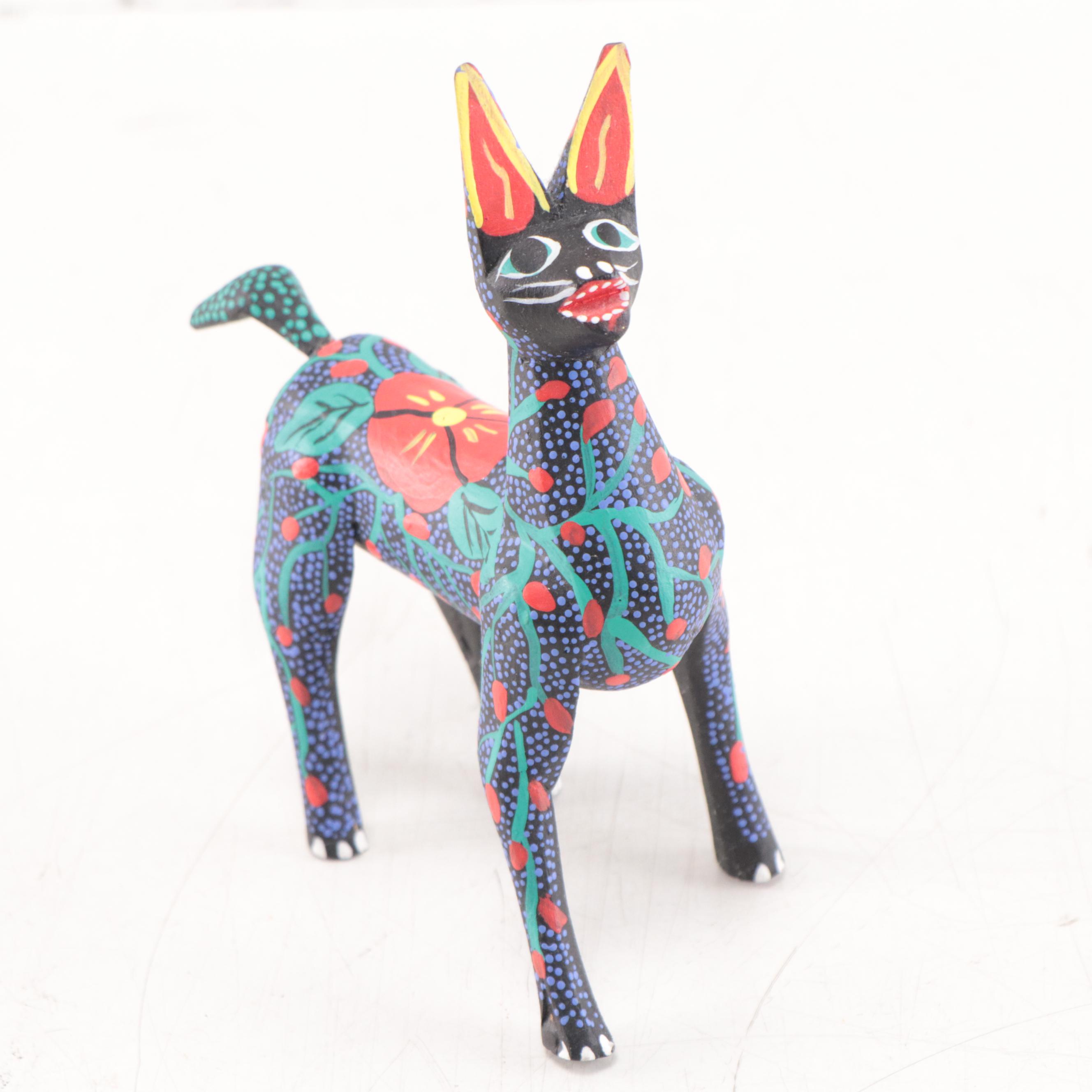 Mexican Folk Art Hand-Painted Wood Alebrijes of Wild Cats