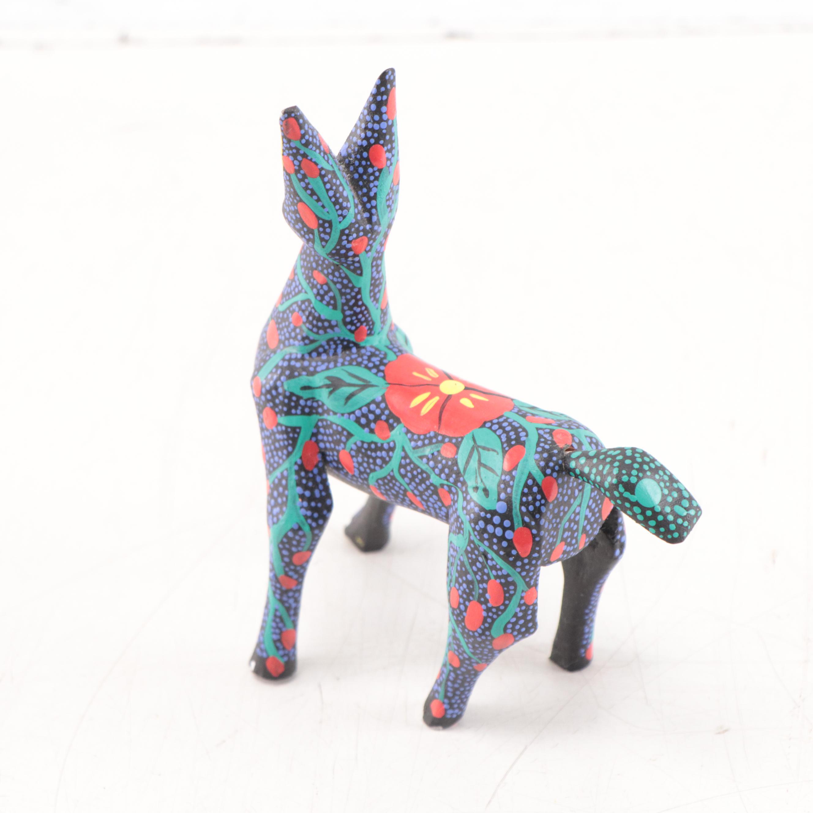 Mexican Folk Art Hand-Painted Wood Alebrijes of Wild Cats