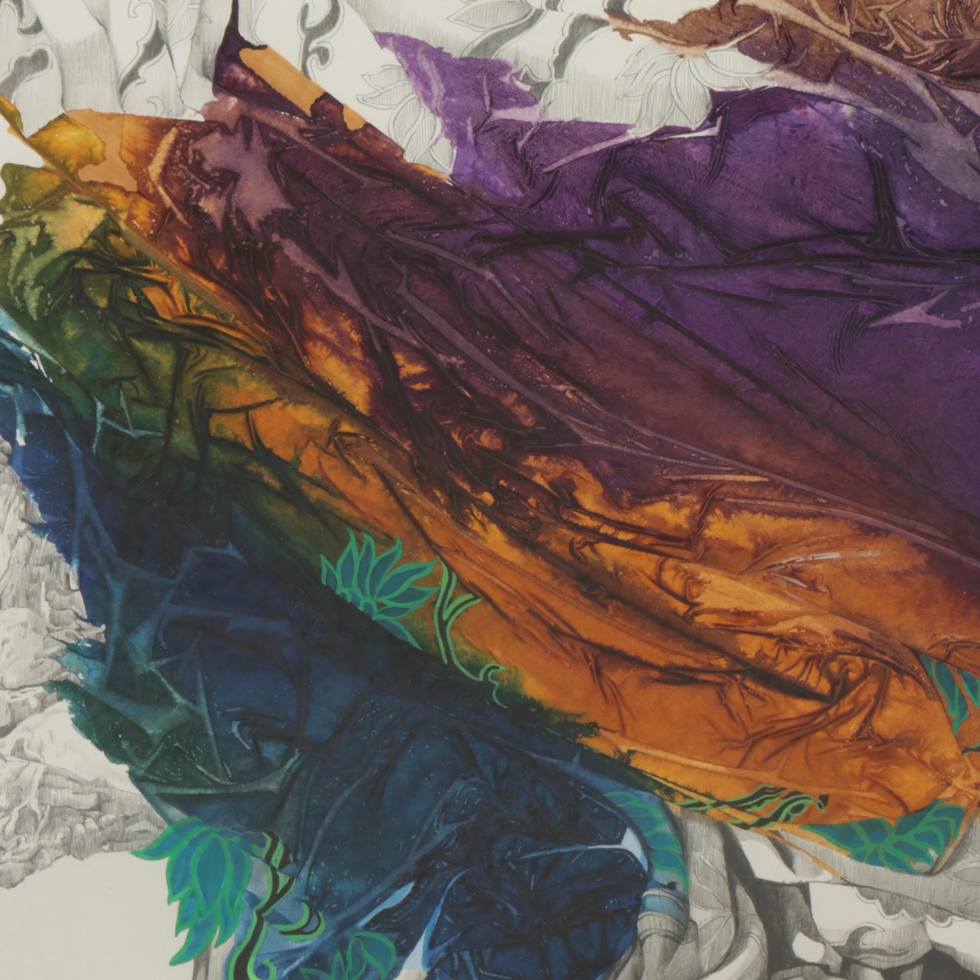 Dianne Almendinger Mixed Media Painting "Silk Scarf," 1989