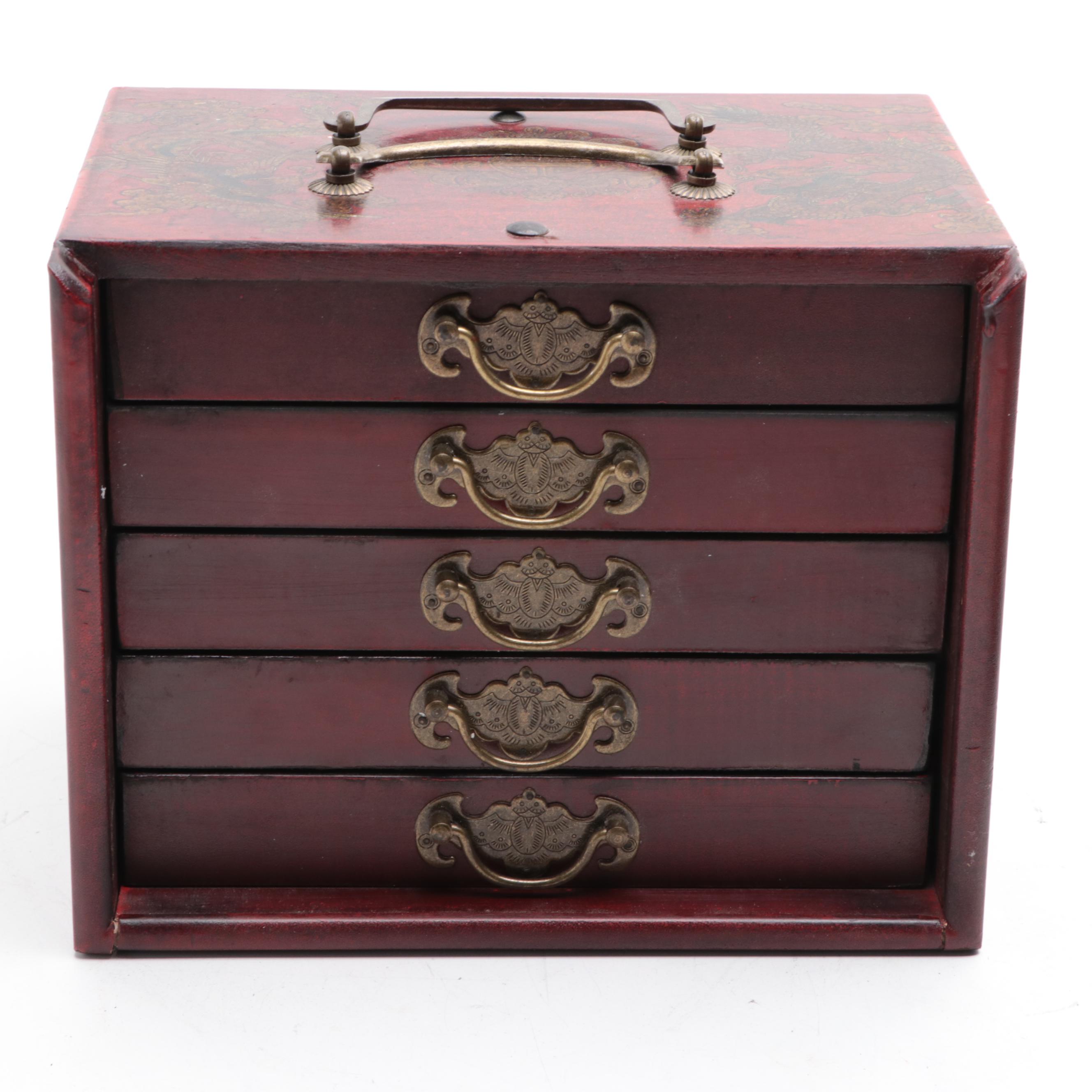 Chinese Four Winds Mah-Jongg Pieces in Transfer-Decorated Case