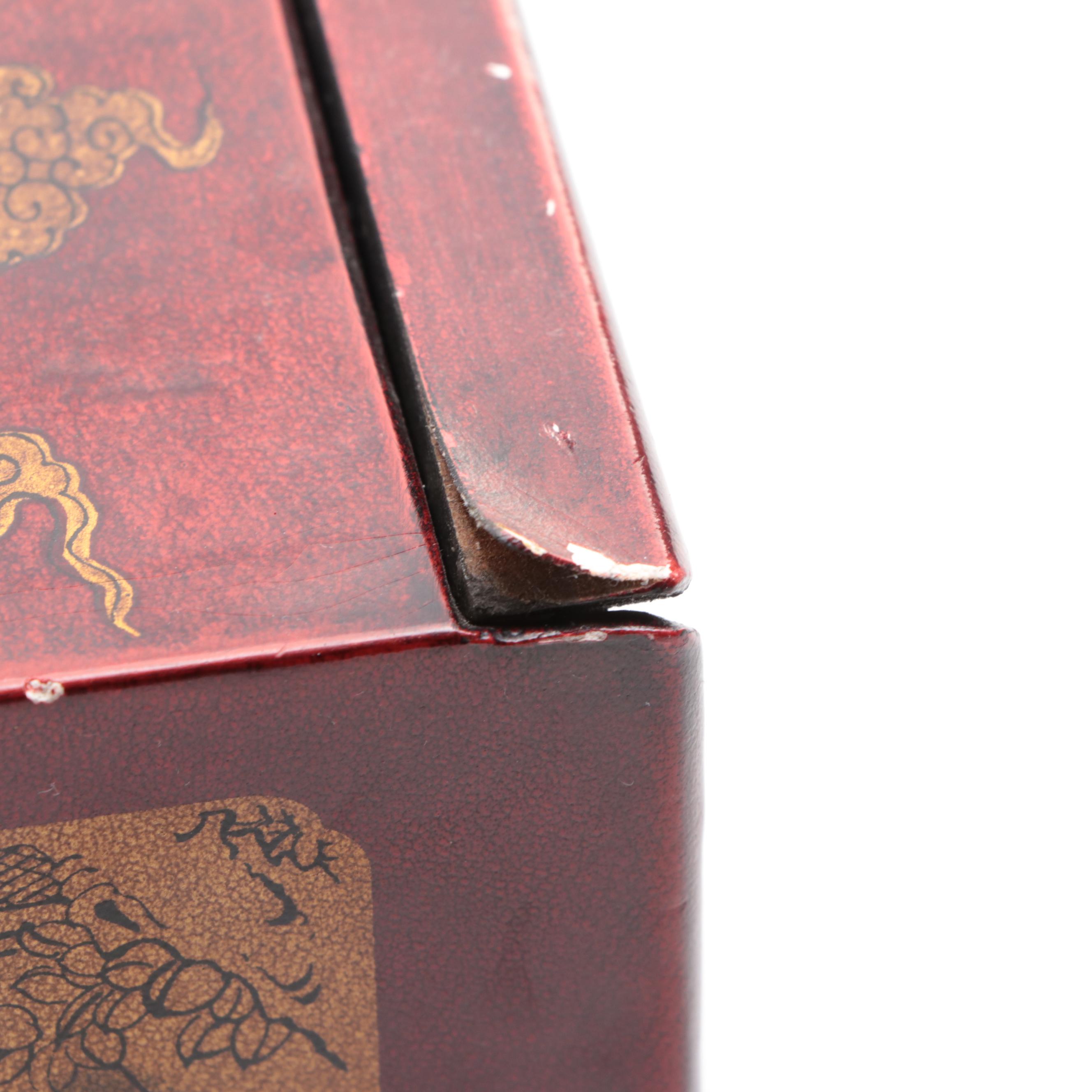 Chinese Four Winds Mah-Jongg Pieces in Transfer-Decorated Case