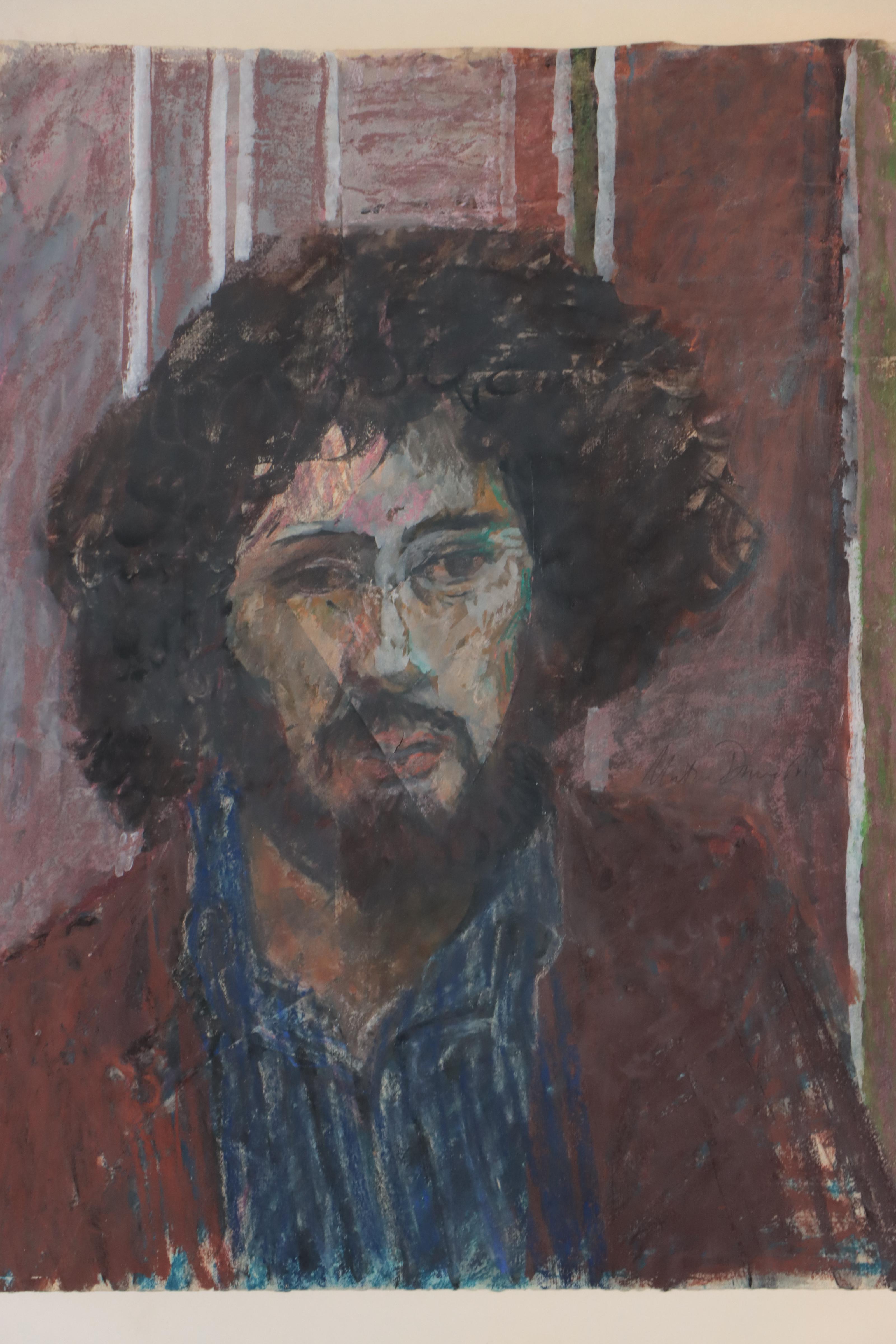 Morton Dimondstein Portrait Mixed Media Painting, Circa 1980