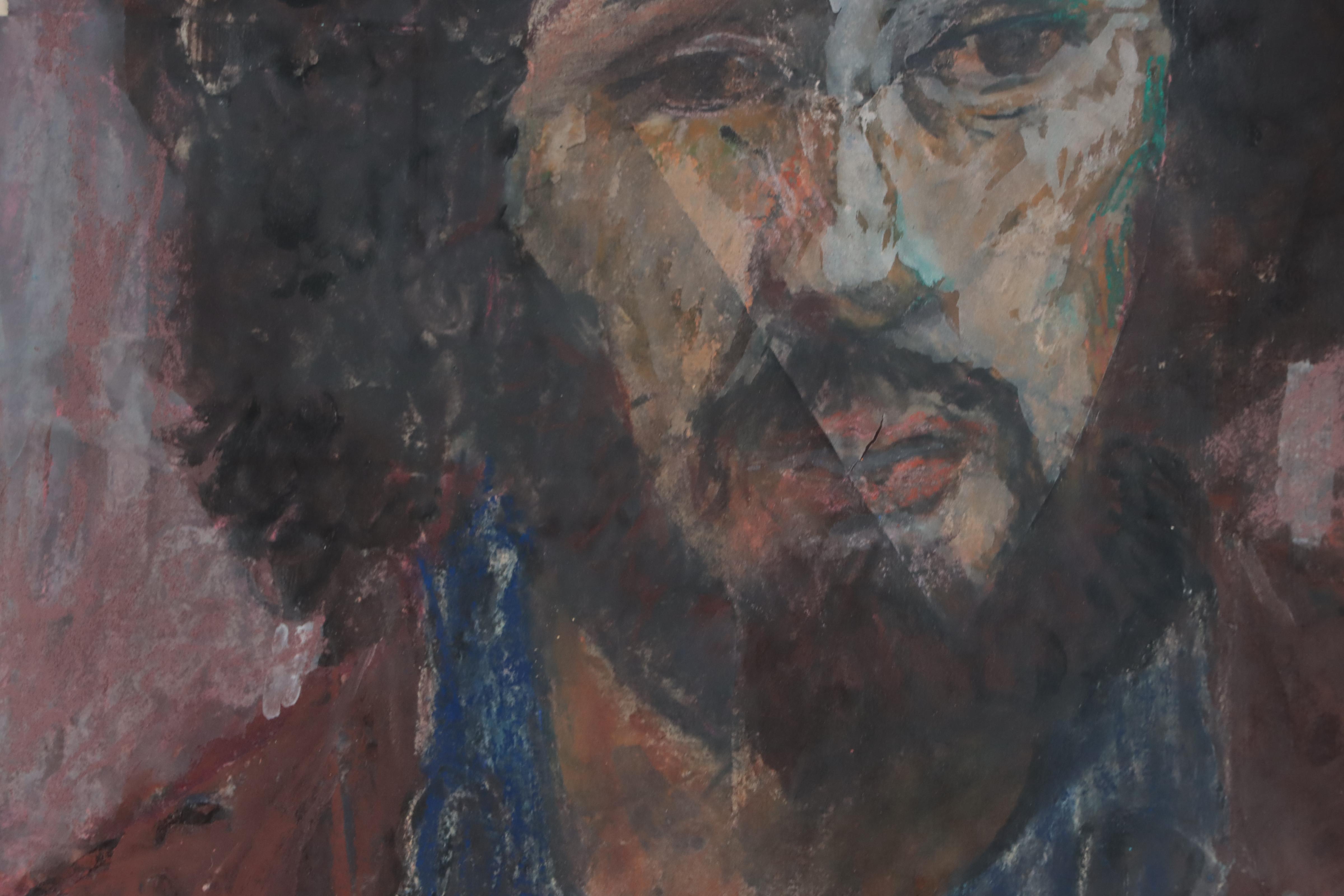 Morton Dimondstein Portrait Mixed Media Painting, Circa 1980