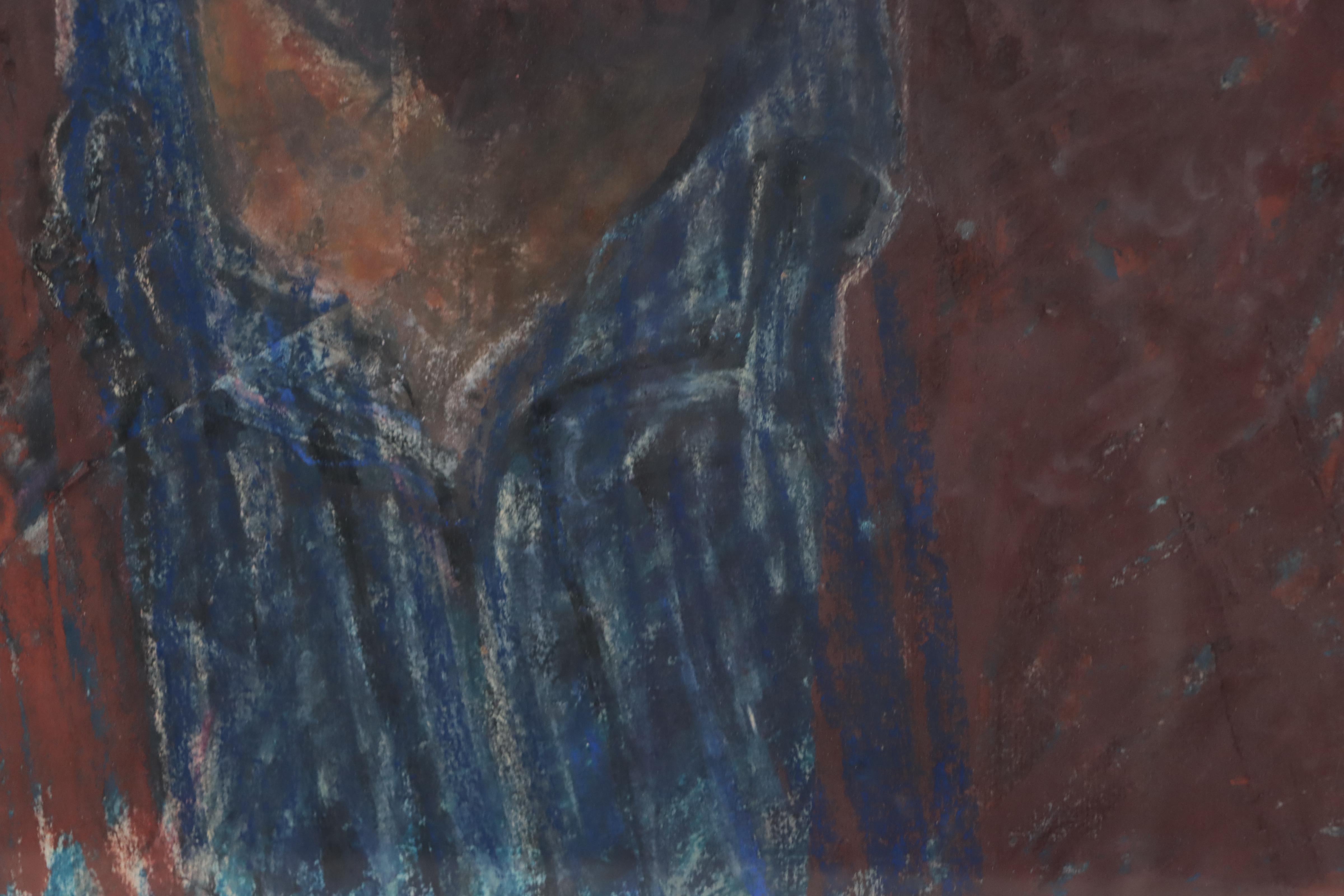 Morton Dimondstein Portrait Mixed Media Painting, Circa 1980