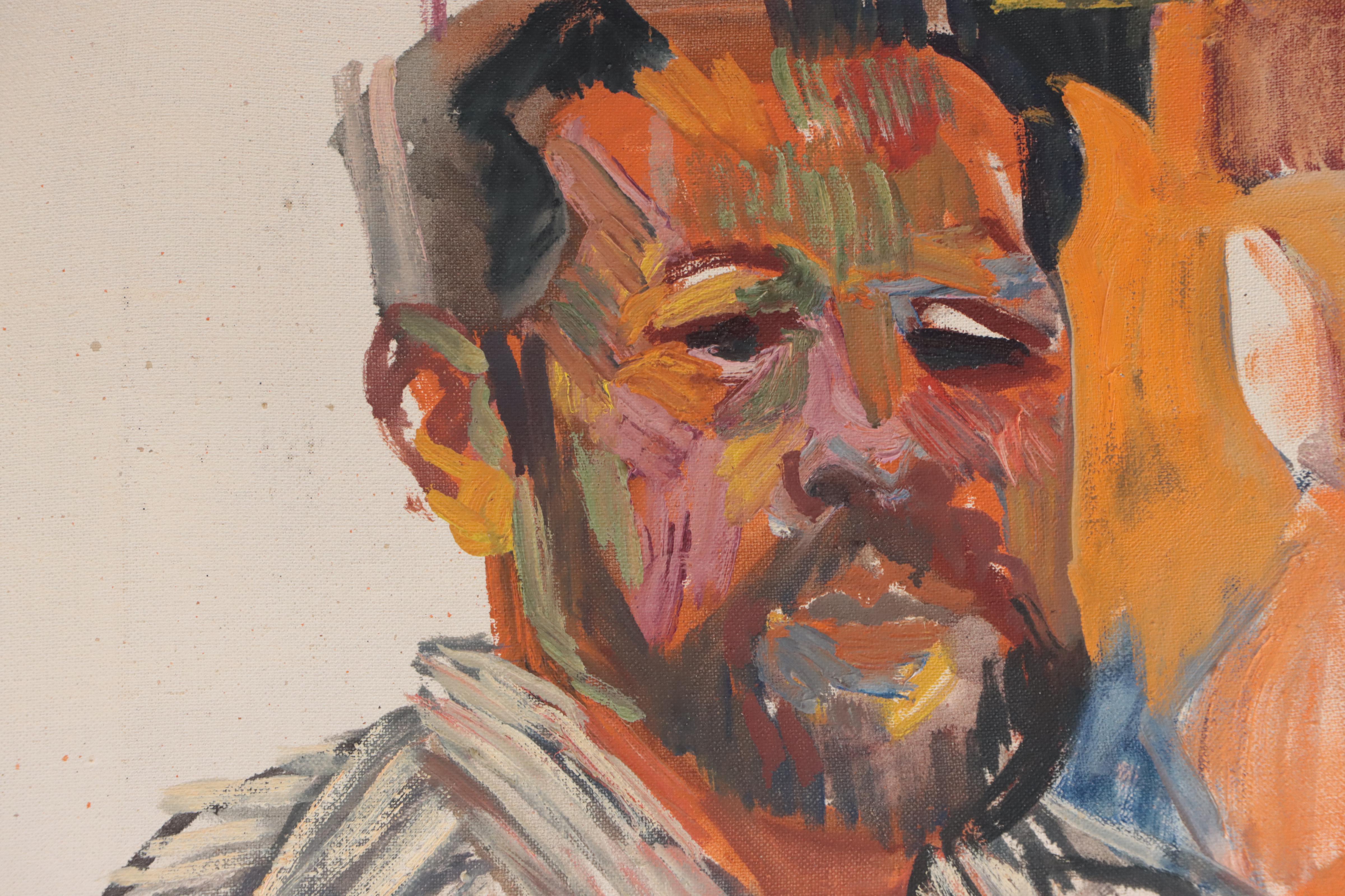 Attributed Morton Dimondstein Fauvist Style Self-Portrait Oil Painting