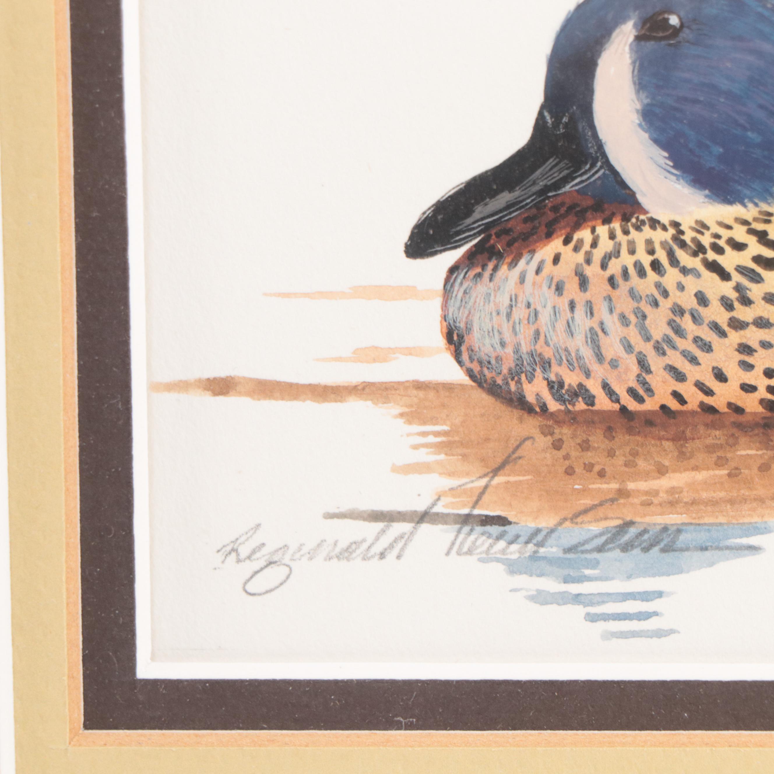 Reginald Trevisan Set of Watercolor Paintings of Ducks "Blue Wing Teal"