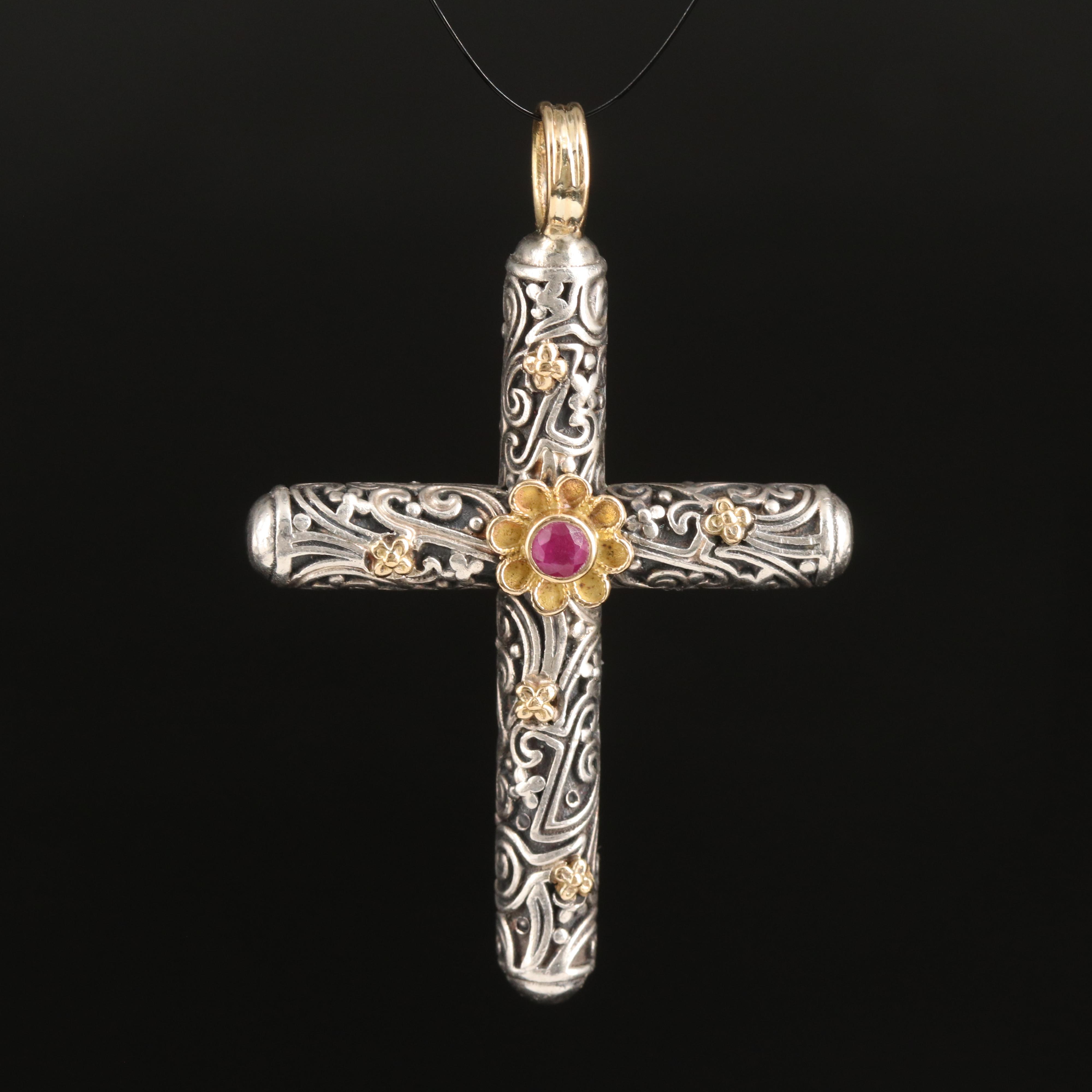 Gerochristo for Athena Gaia Sterling Ruby Cross Pendant with 18K Accents