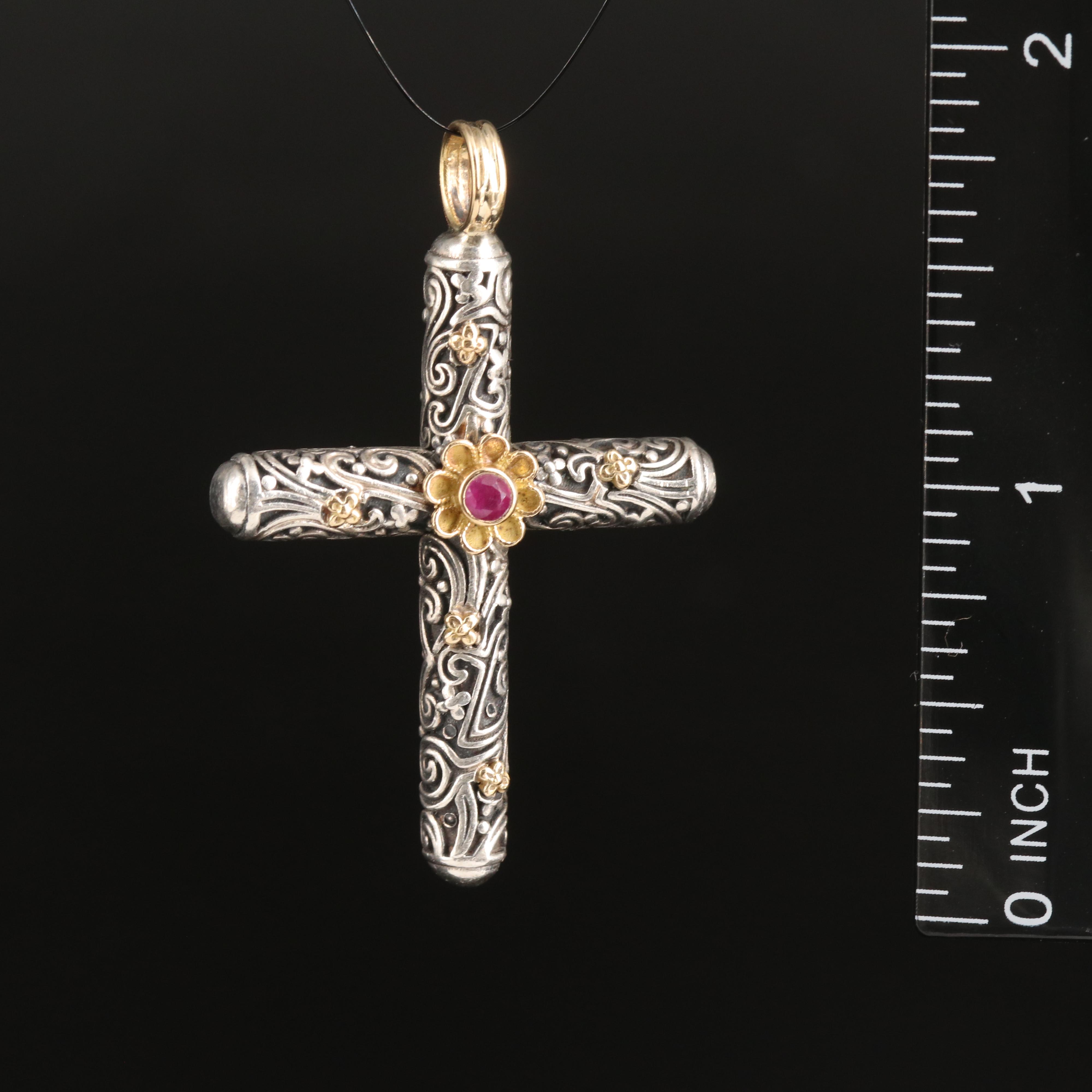 Gerochristo for Athena Gaia Sterling Ruby Cross Pendant with 18K Accents