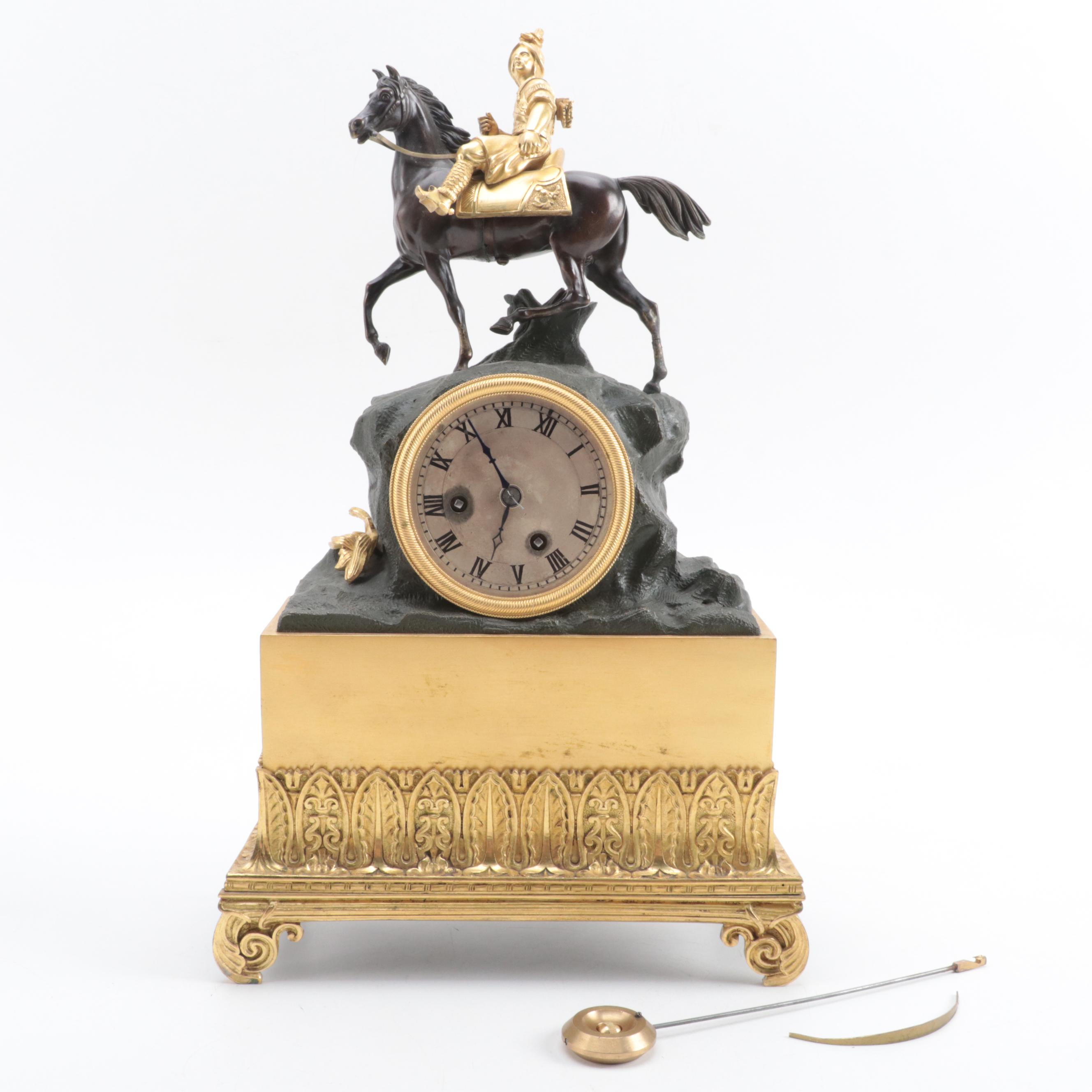 Napoleon III Gilt Metal and Patinated Bronze Mantel Clock, 19th C