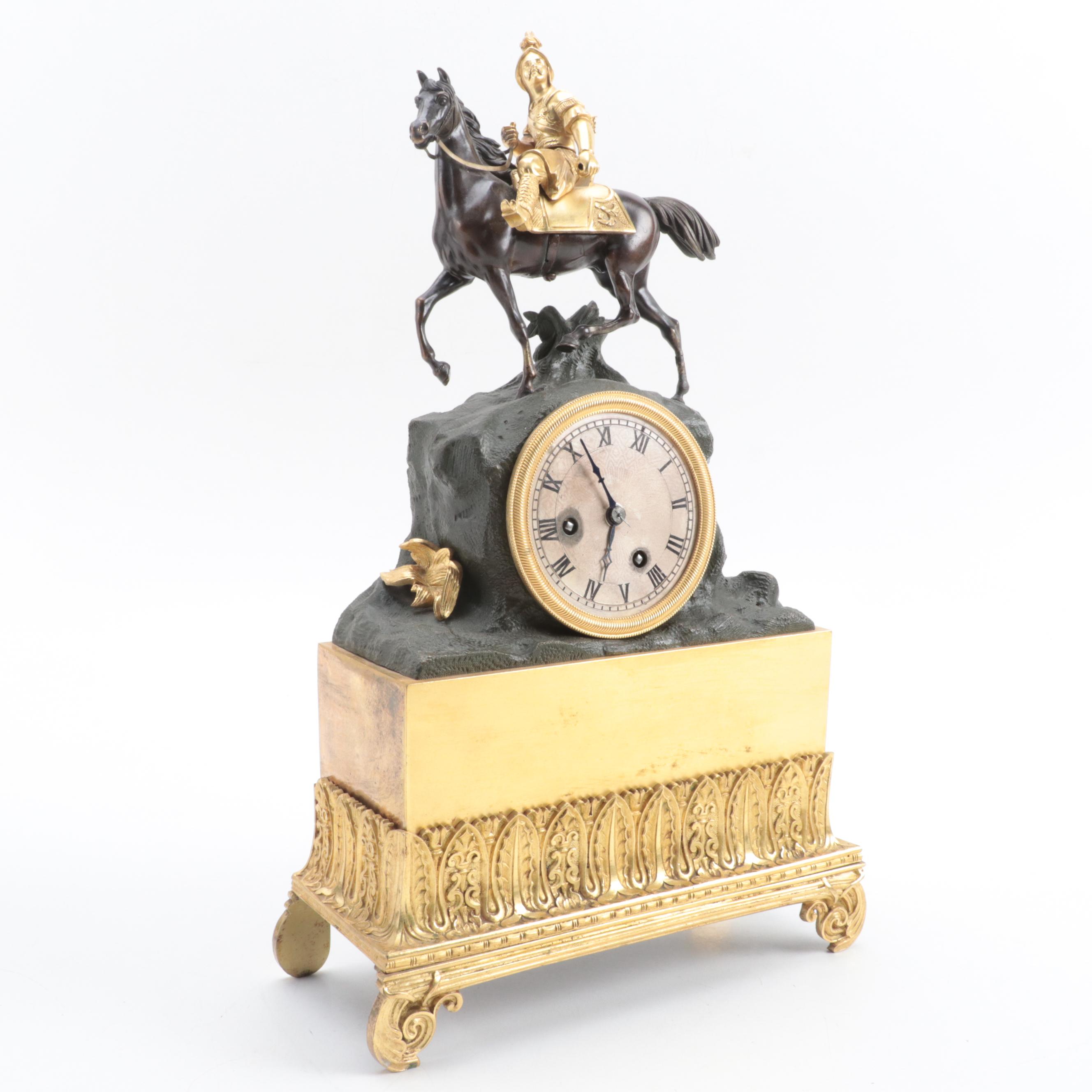 Napoleon III Gilt Metal and Patinated Bronze Mantel Clock, 19th C