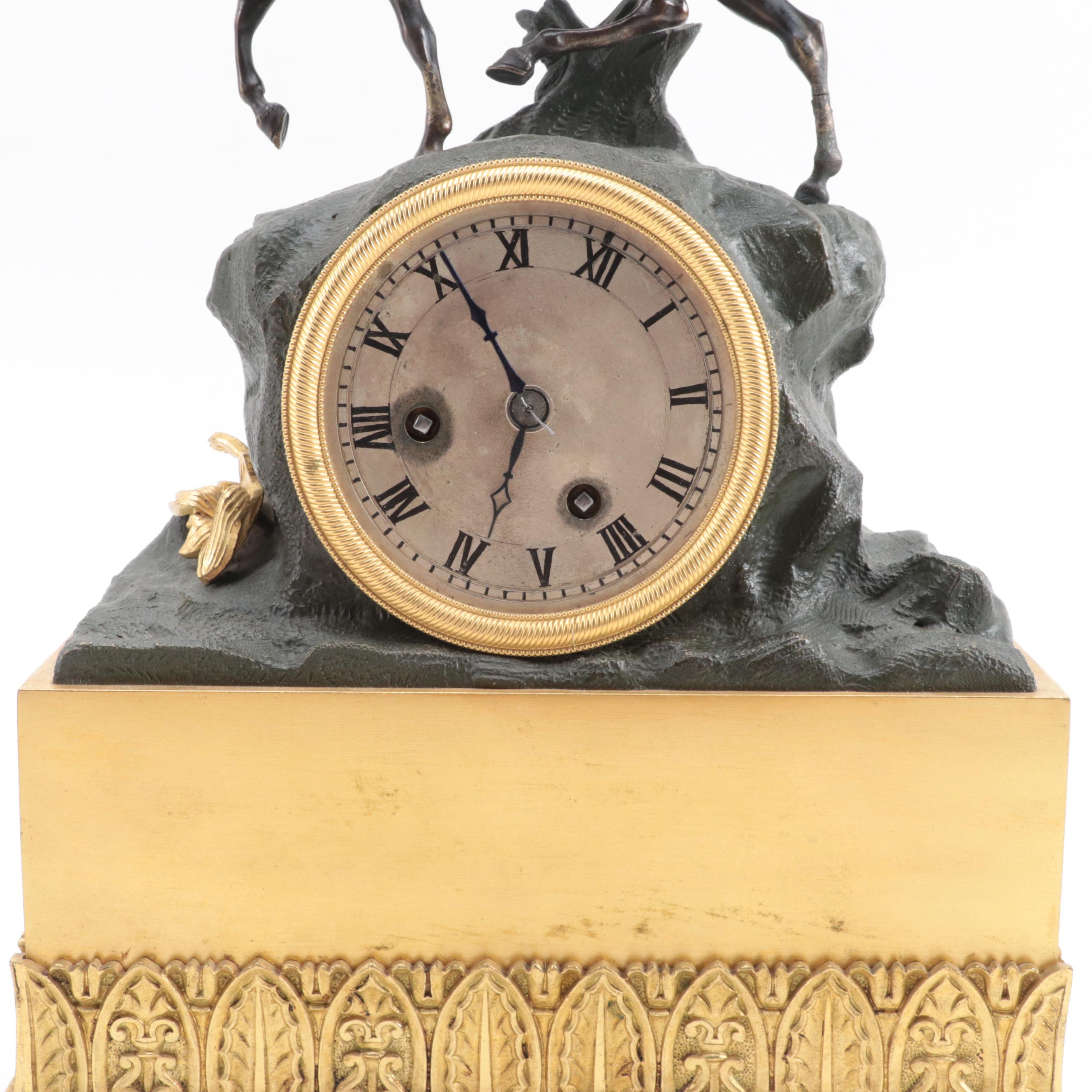 Napoleon III Gilt Metal and Patinated Bronze Mantel Clock, 19th C