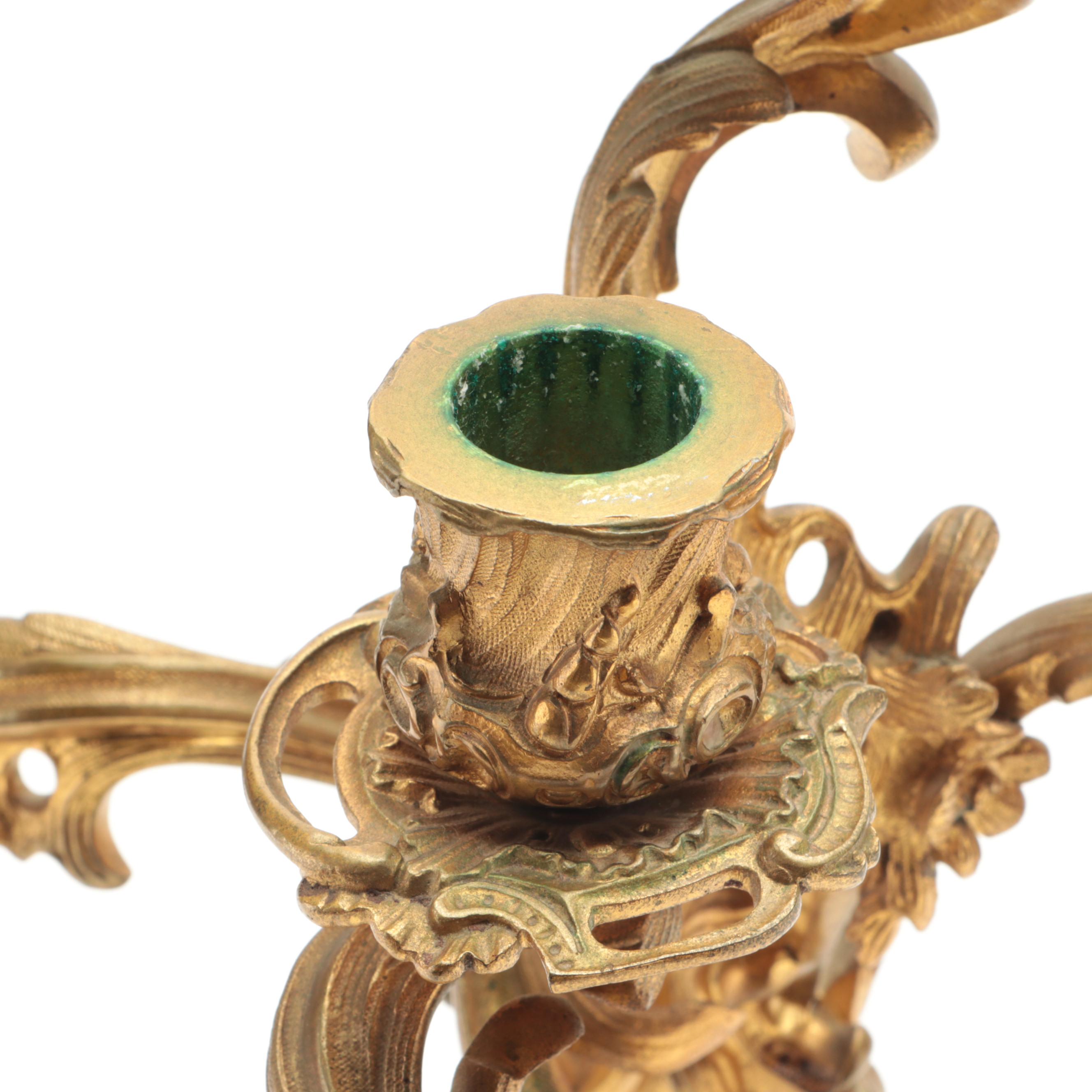 Louis XV Style Bronze Doré Cherub and Putti Candelabra Mantel Garniture