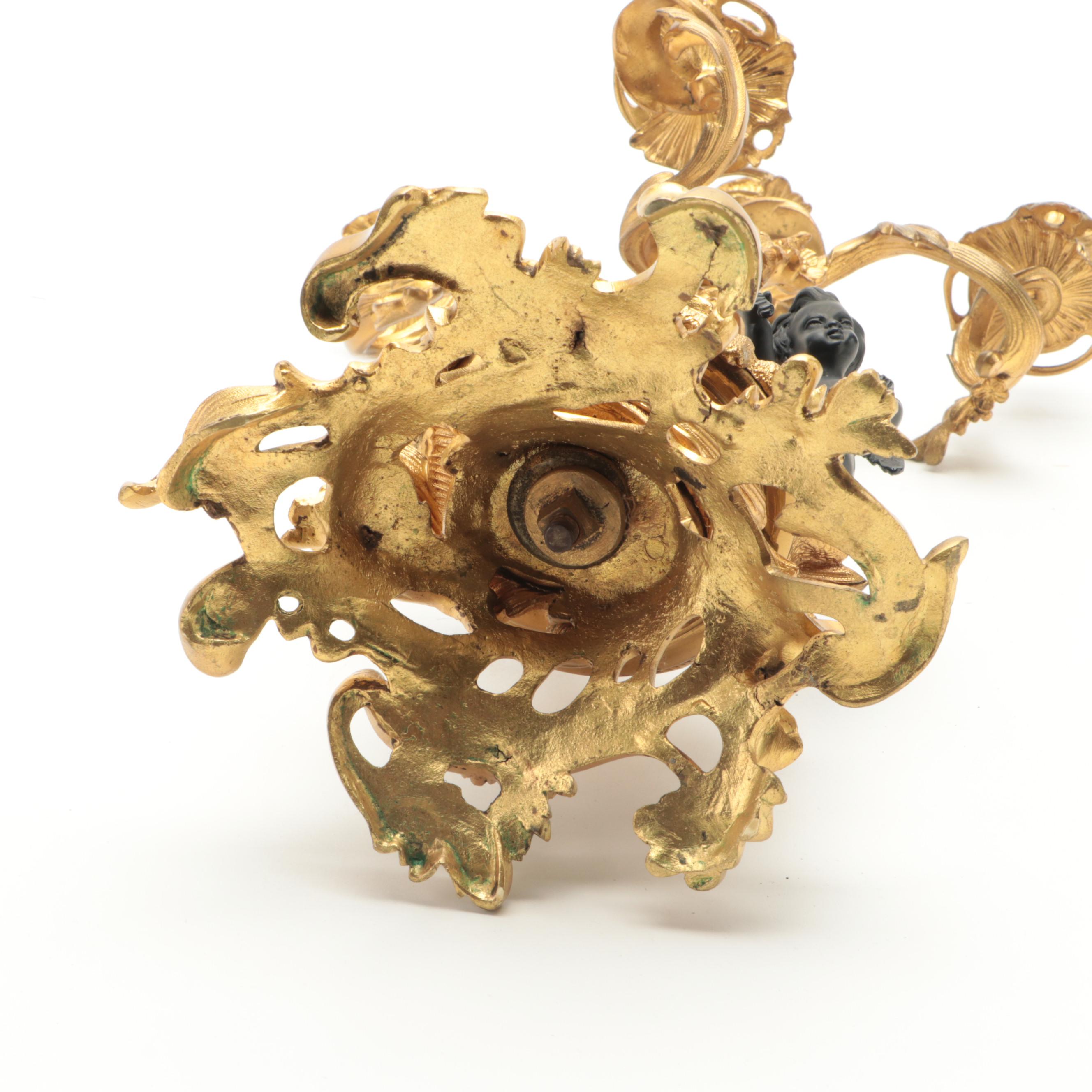 Louis XV Style Bronze Doré Cherub and Putti Candelabra Mantel Garniture