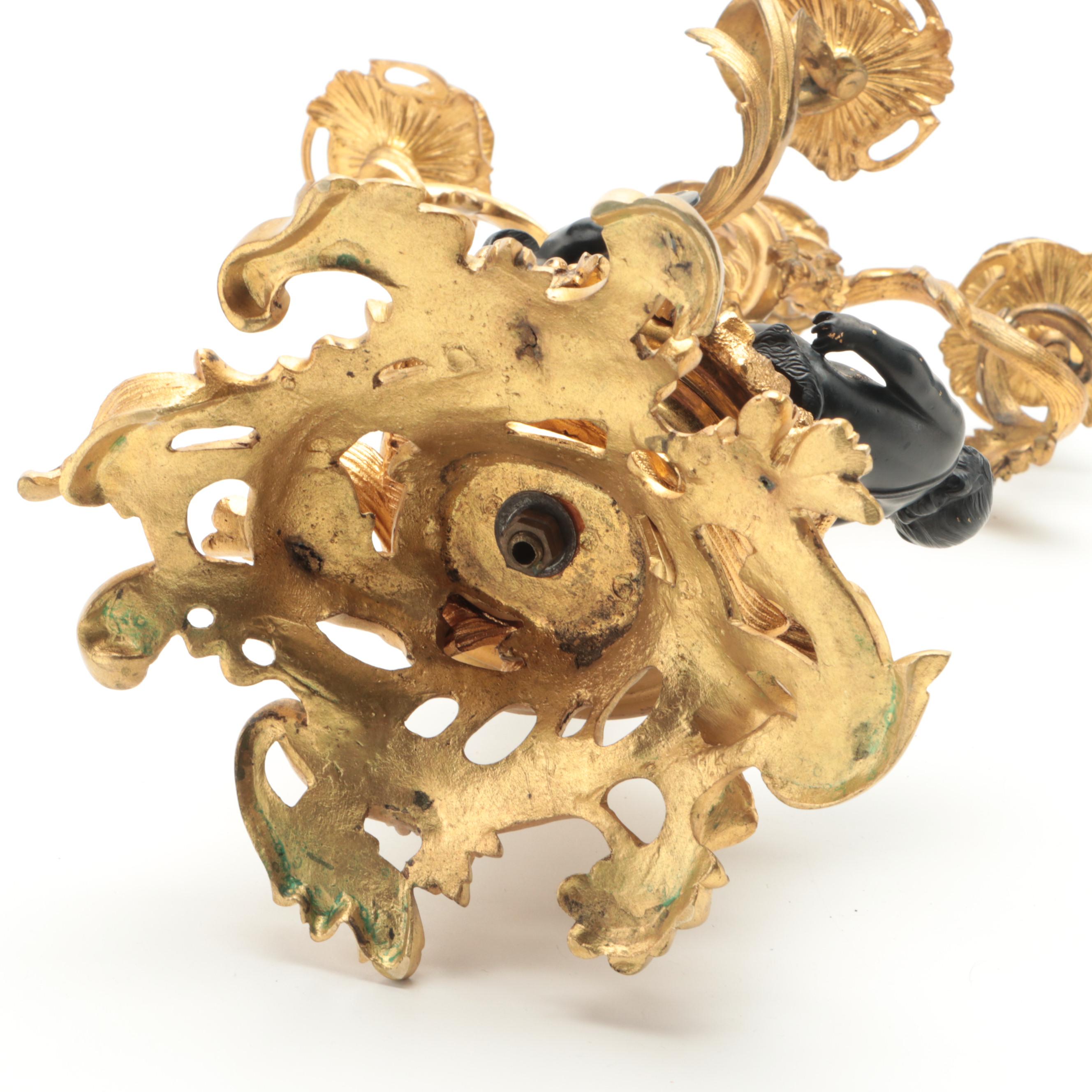 Louis XV Style Bronze Doré Cherub and Putti Candelabra Mantel Garniture