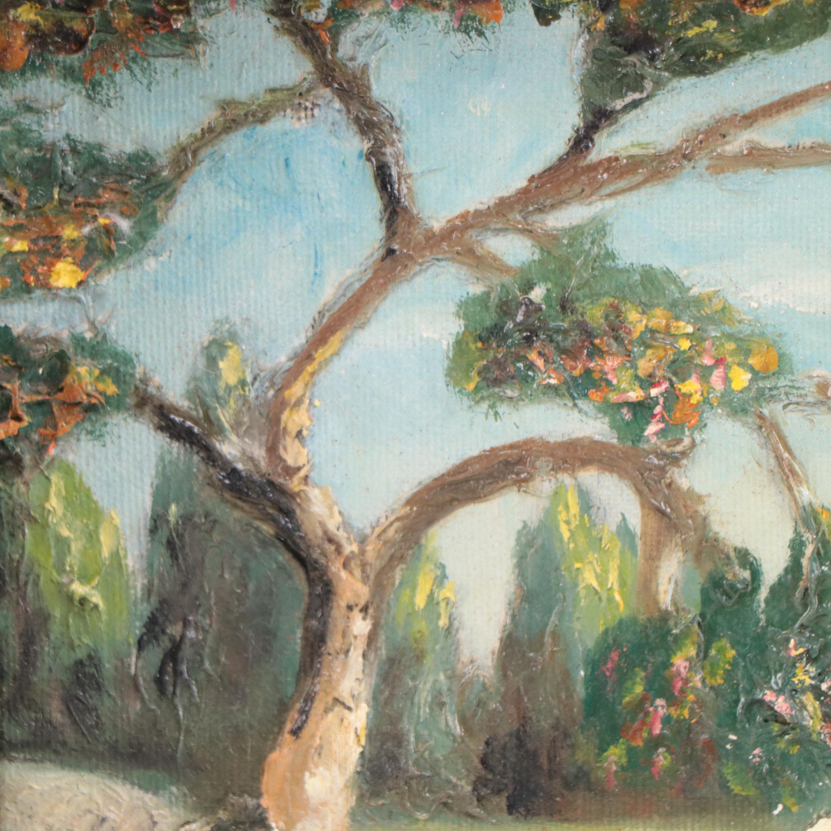 Impasto Landscape Oil Painting with Flamingos, 1975