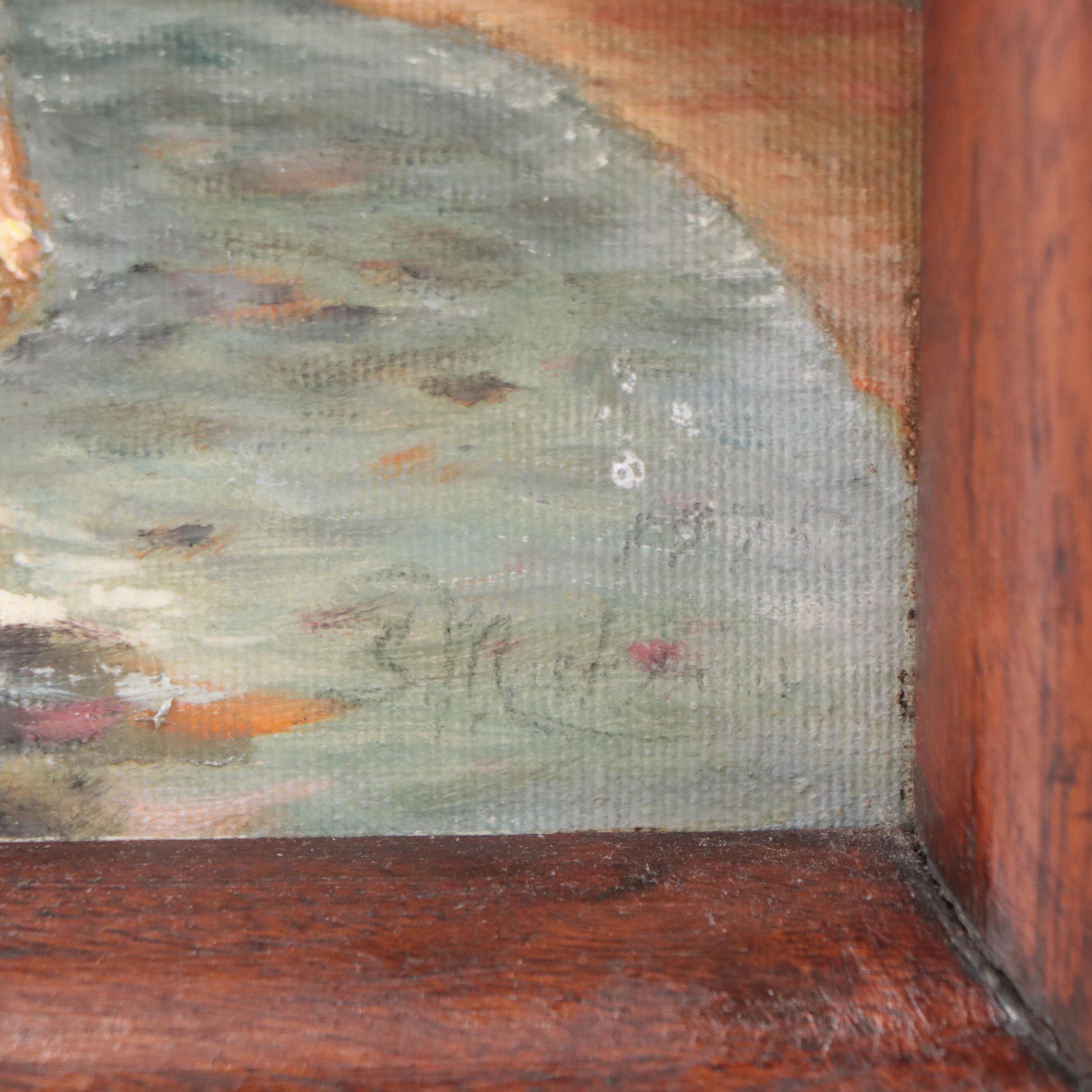 Impasto Landscape Oil Painting with Flamingos, 1975