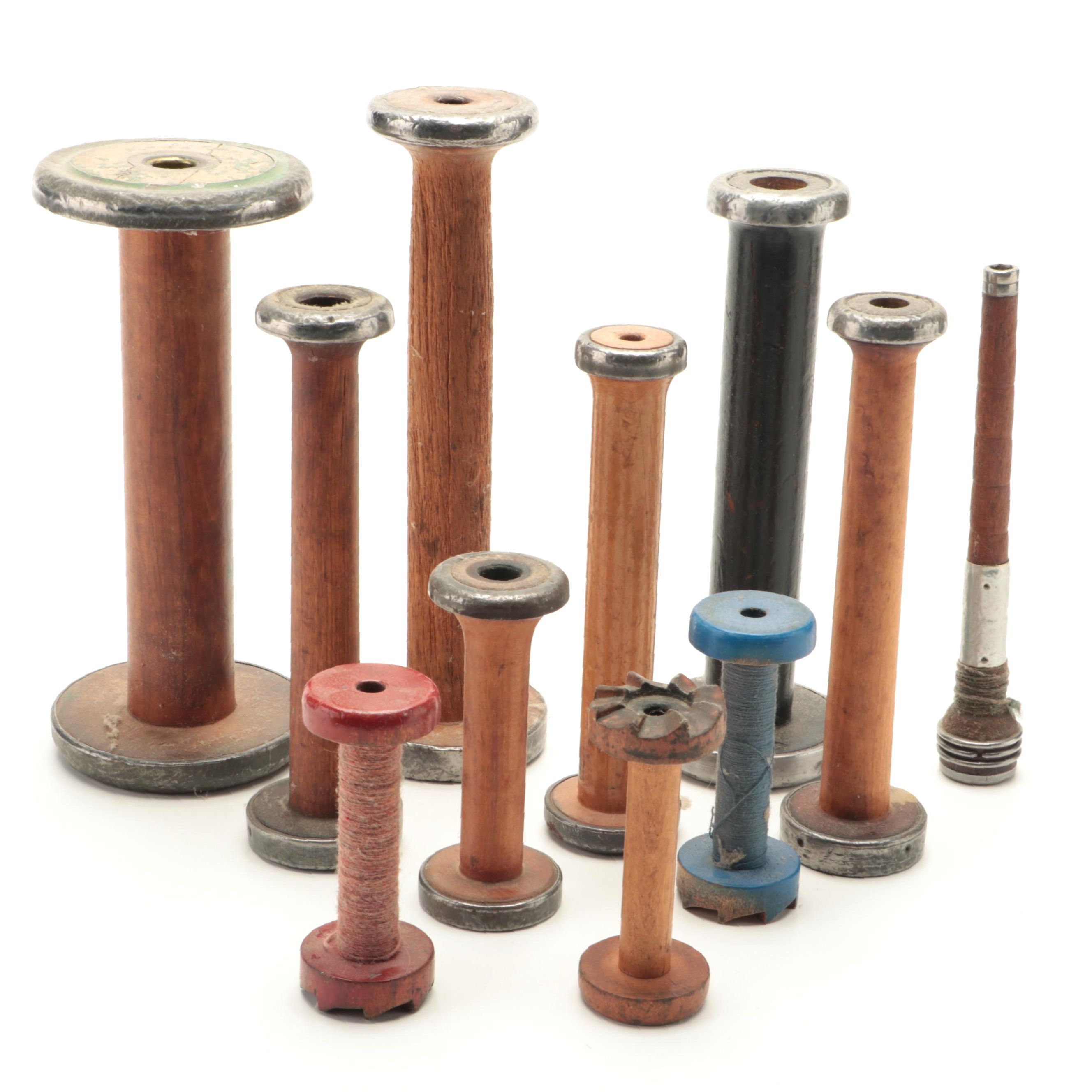 Wooden and Metal Fabric and Threading Spools