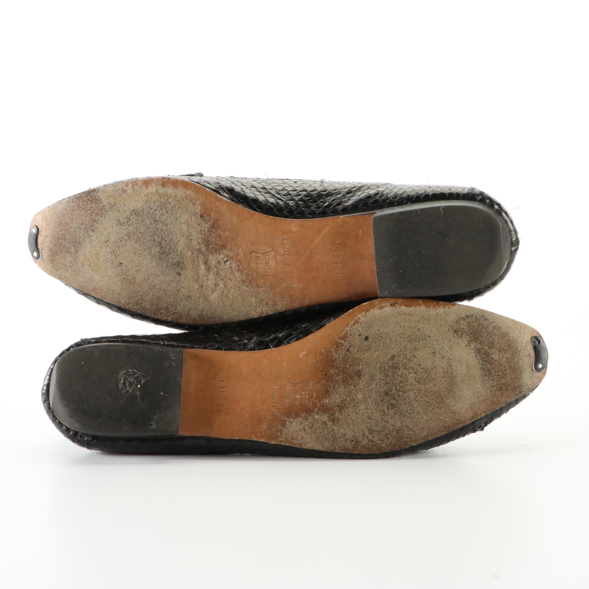 Bally Snakeskin Leather Flats and Finn Comfort Slide Sandals