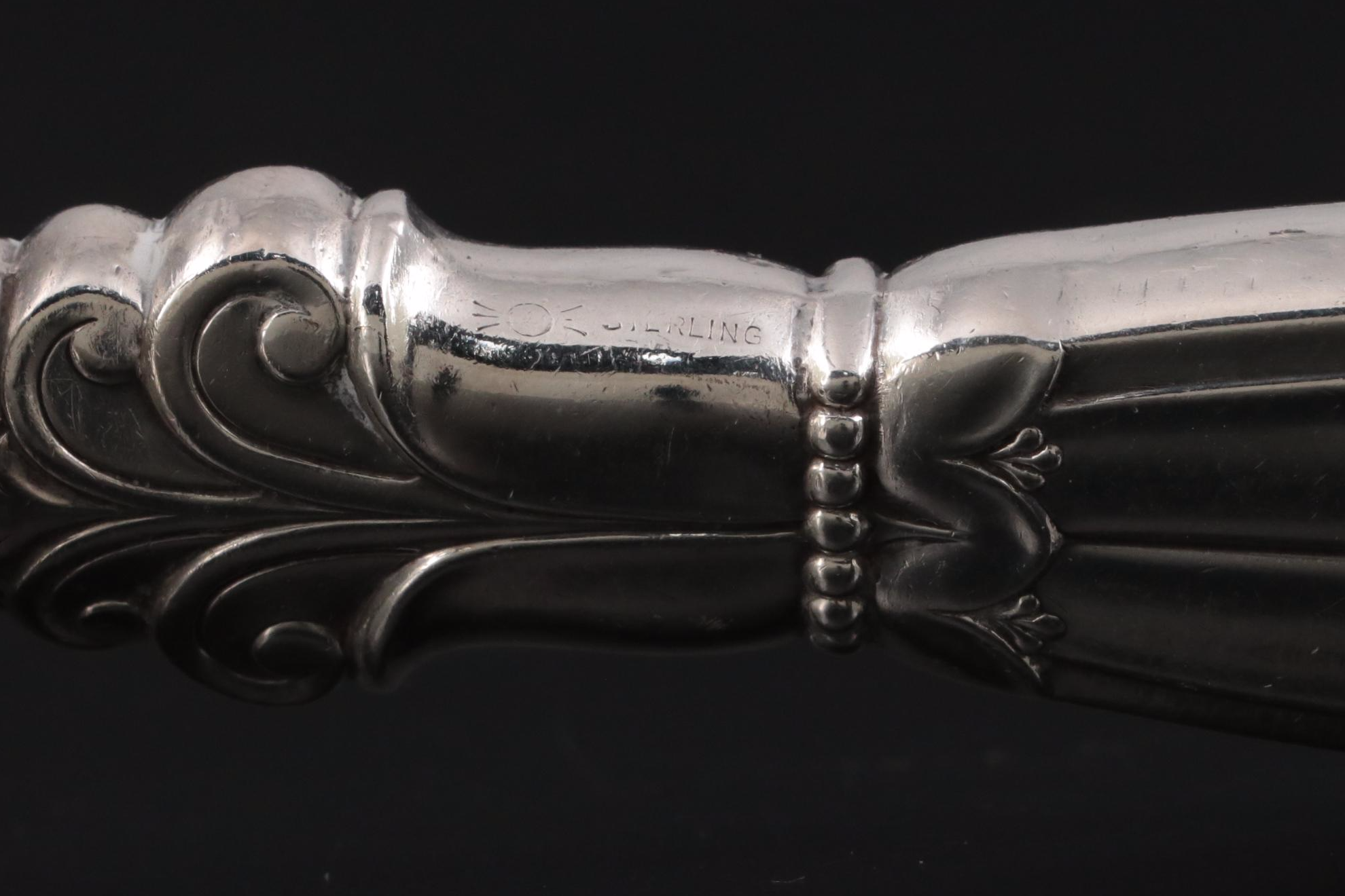 Whiting Sterling Silver Carving Set with Etched Glass Centerpiece