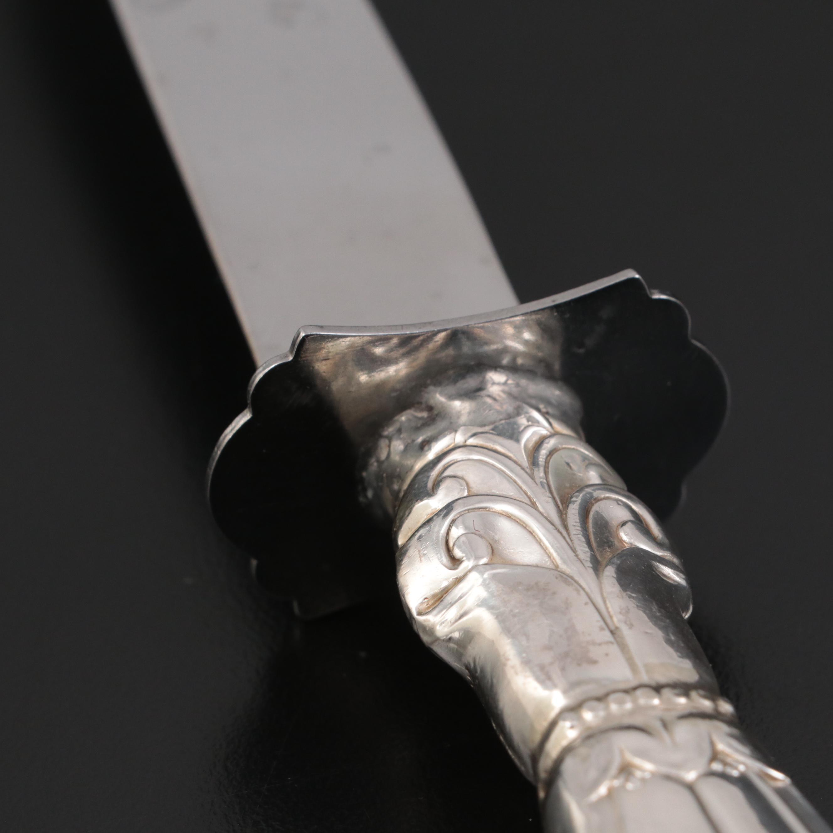 Whiting Sterling Silver Carving Set with Etched Glass Centerpiece