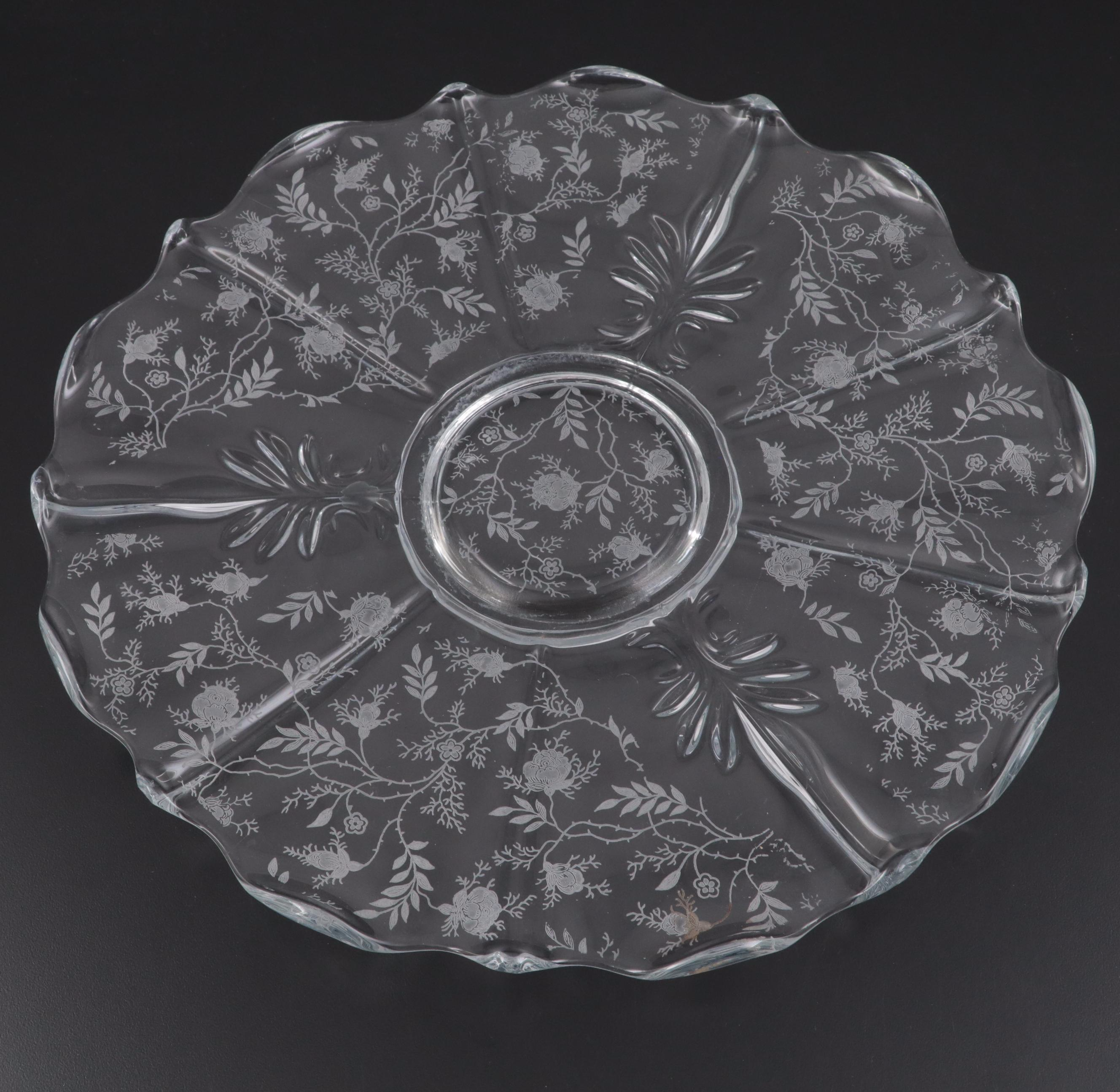 Whiting Sterling Silver Carving Set with Etched Glass Centerpiece