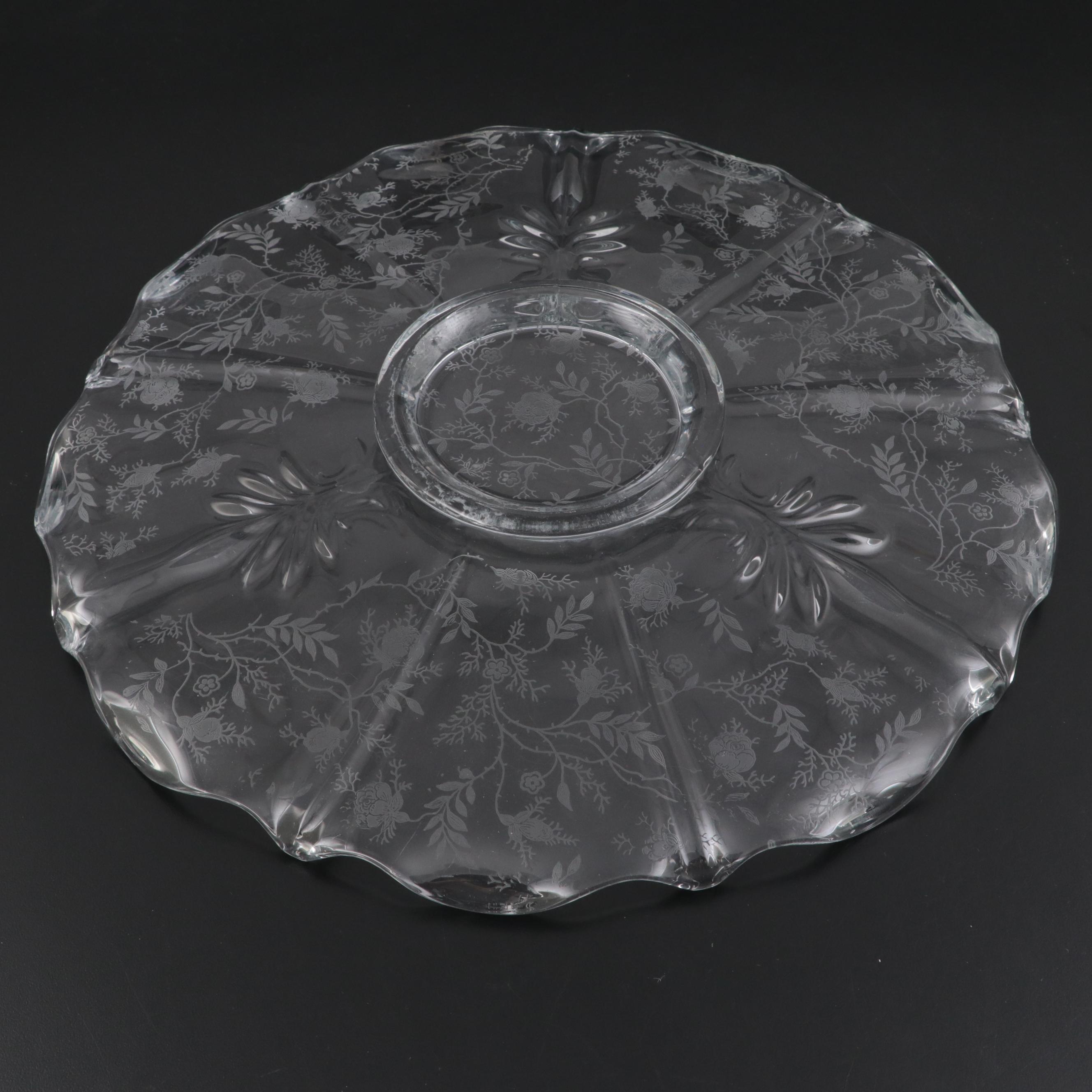 Whiting Sterling Silver Carving Set with Etched Glass Centerpiece