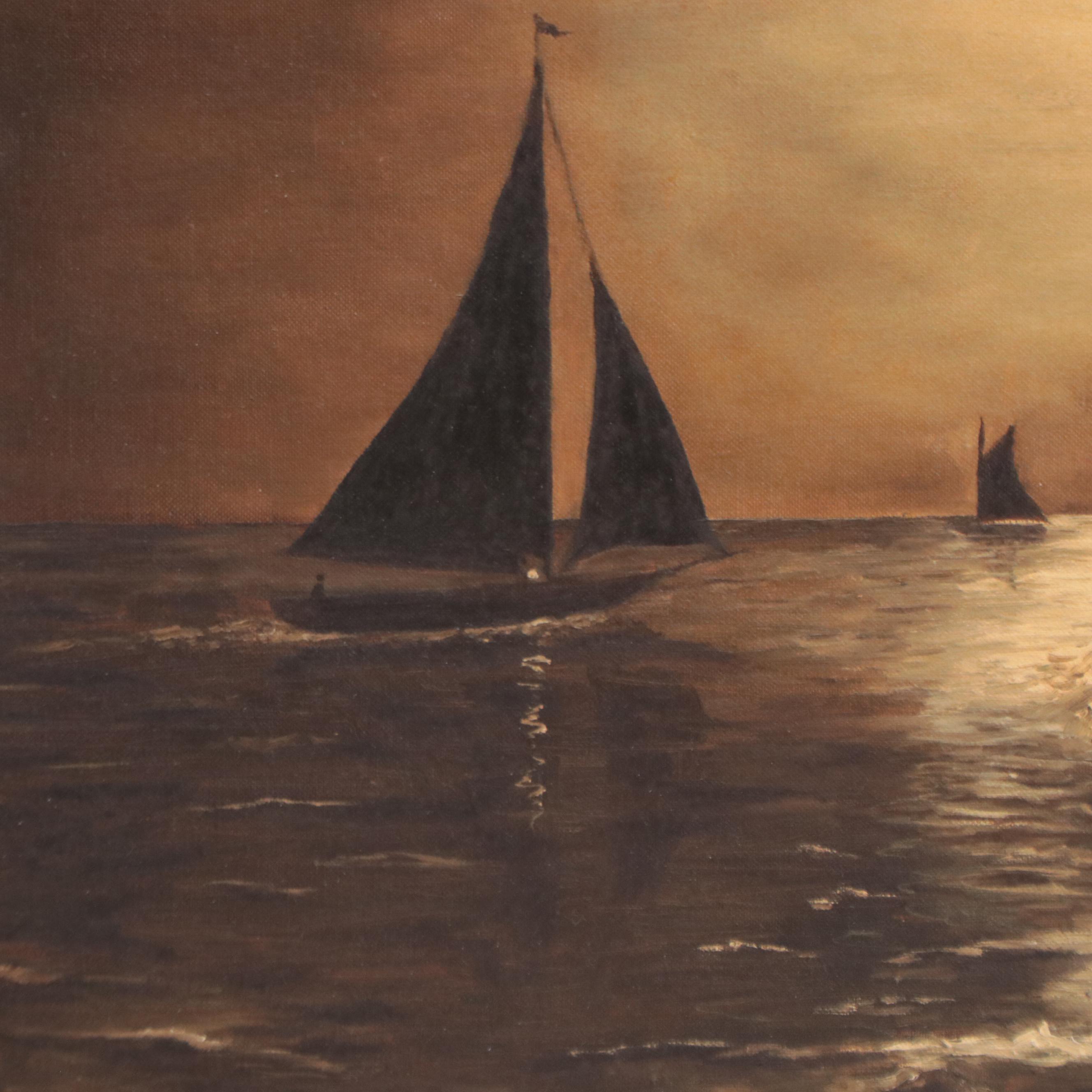 Alan L. Glenn Oil Painting of Coastal Landscape, 1956