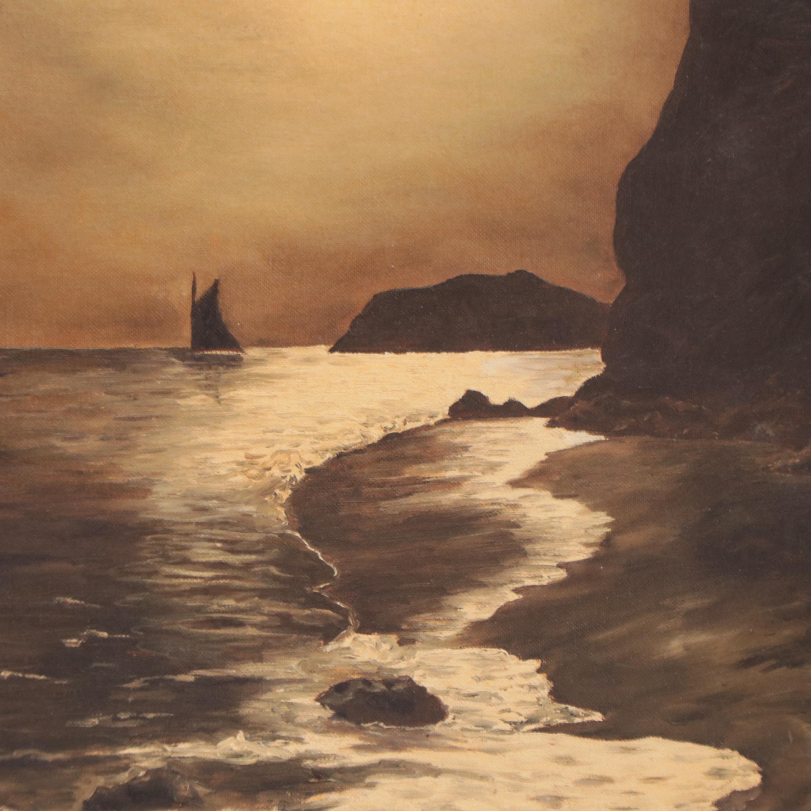 Alan L. Glenn Oil Painting of Coastal Landscape, 1956