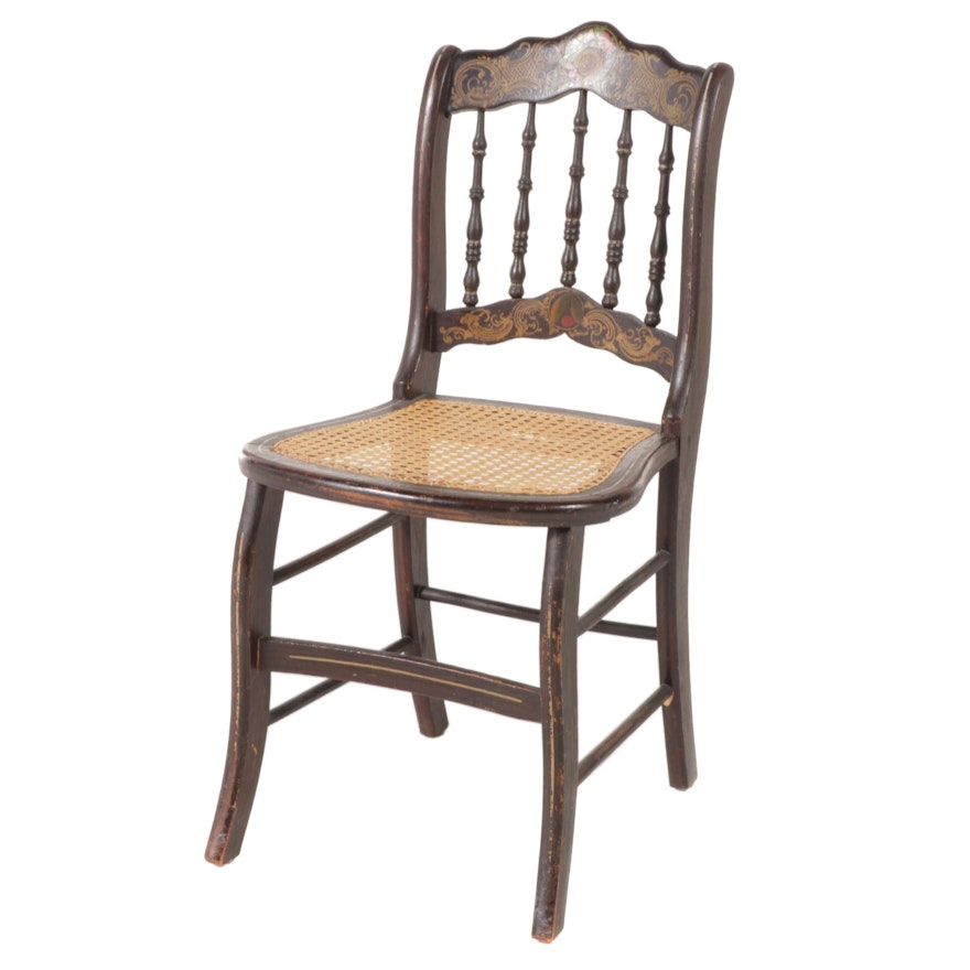 Victorian Grain-Painted and Parcel-Gilt Spindle-Back Side Chair