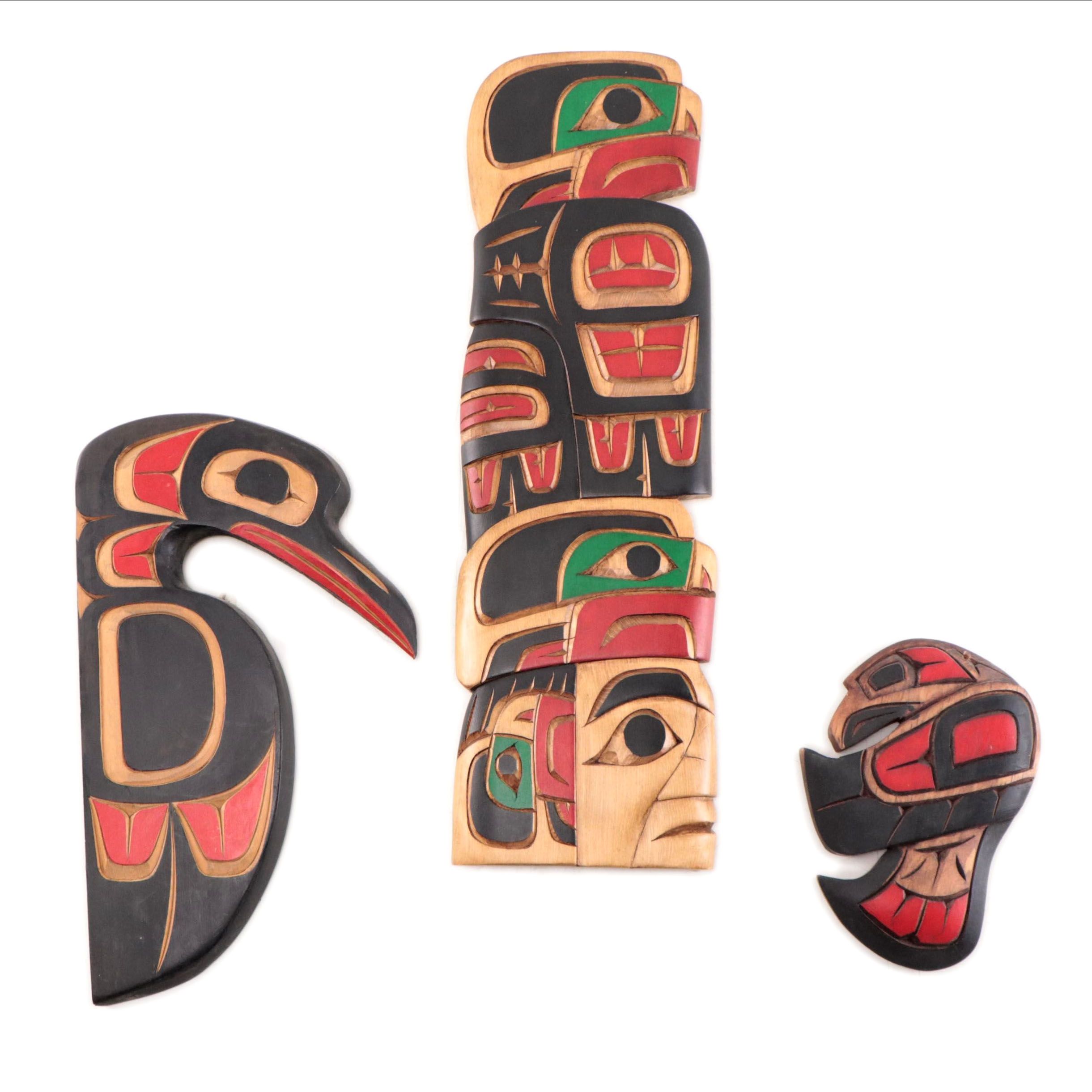 Dora Edwards Pacific Northwest Native American Style Carved Wall Hangings