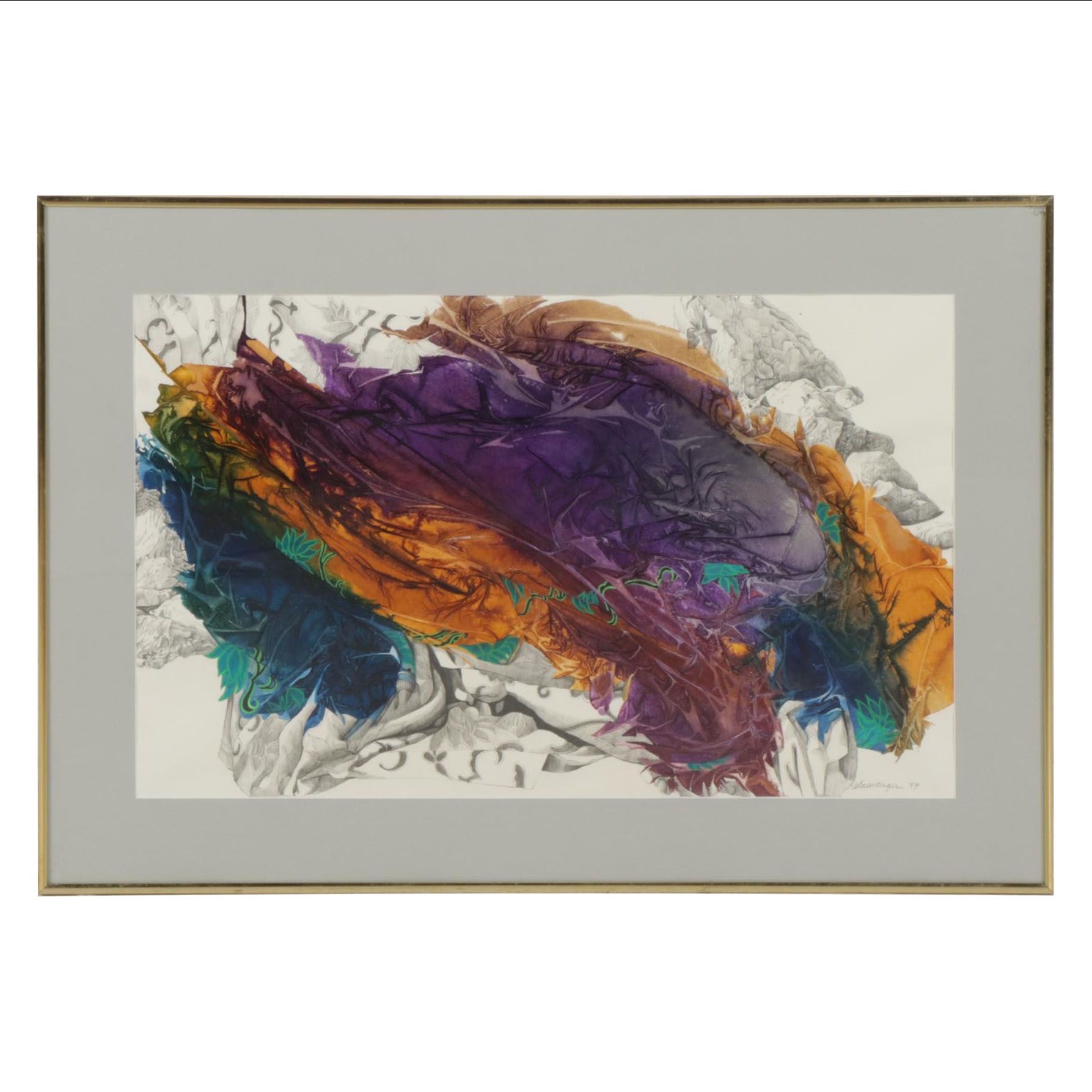 Dianne Almendinger Mixed Media Painting "Silk Scarf," 1989