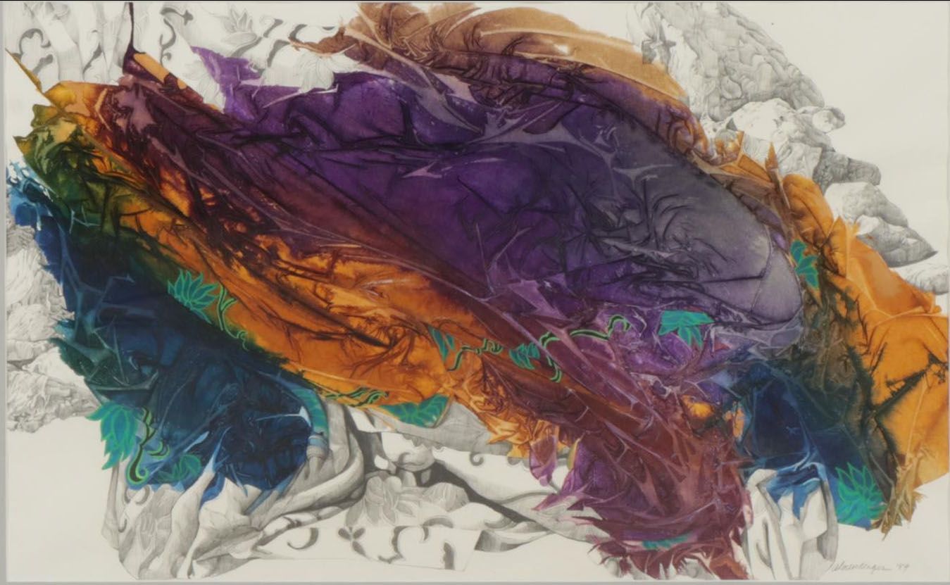 Dianne Almendinger Mixed Media Painting "Silk Scarf," 1989