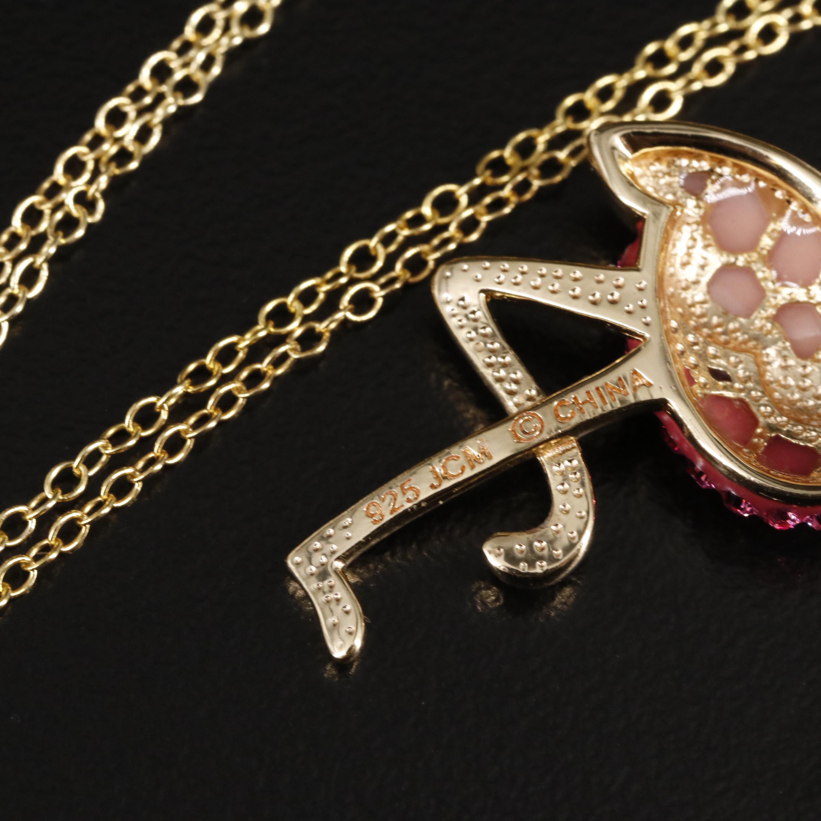 Sterling and Rhinestone Flamingo Pendant Necklace