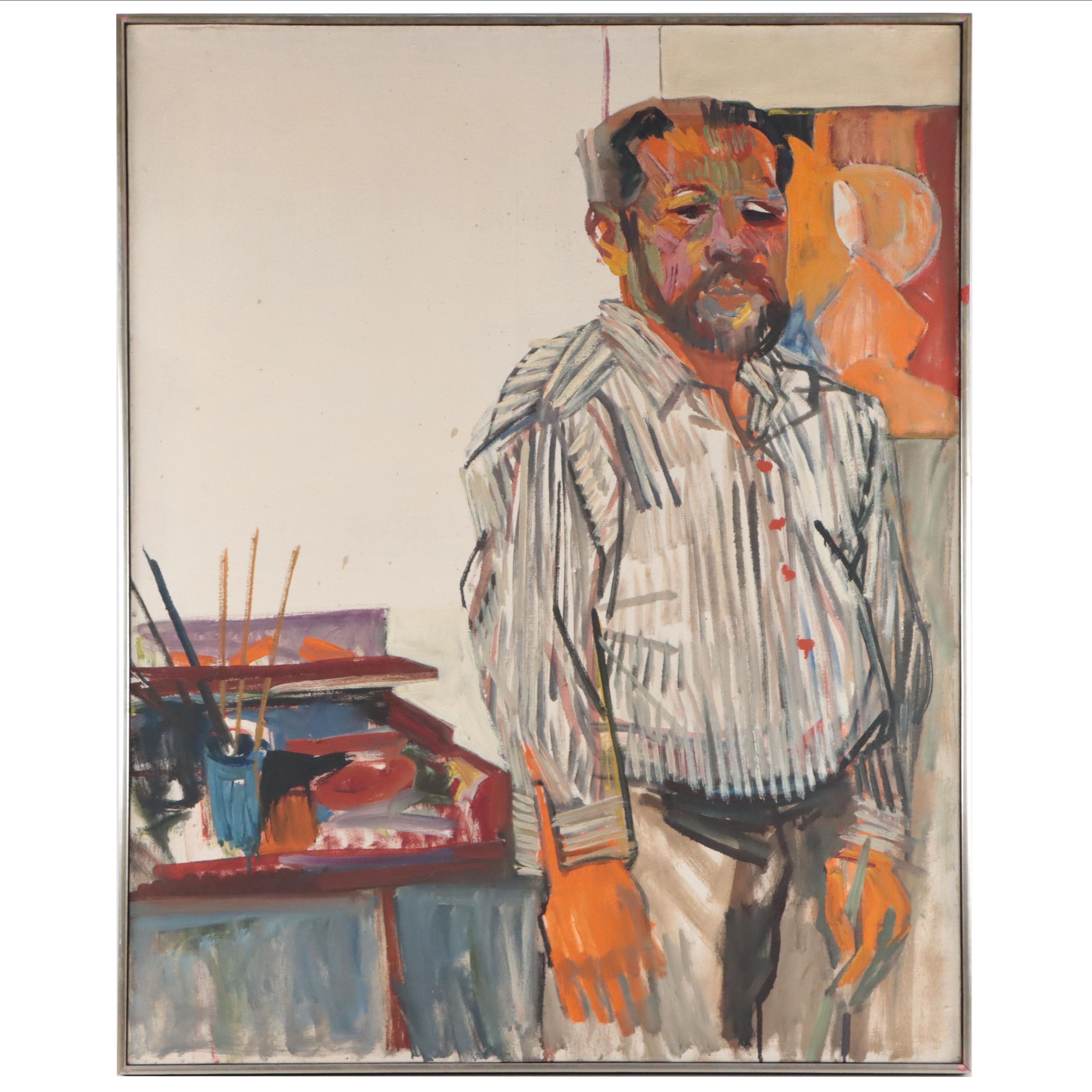 Attributed Morton Dimondstein Fauvist Style Self-Portrait Oil Painting