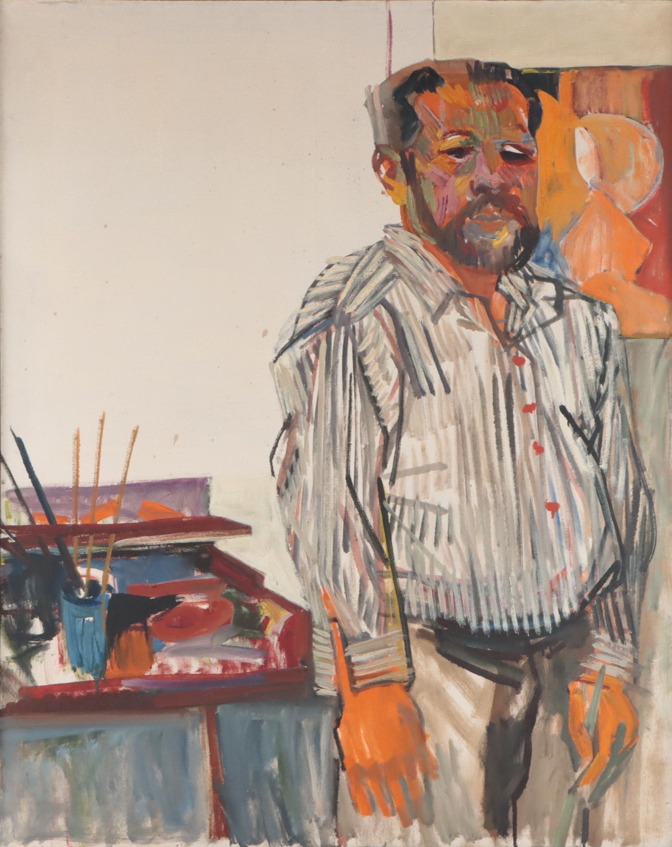 Attributed Morton Dimondstein Fauvist Style Self-Portrait Oil Painting