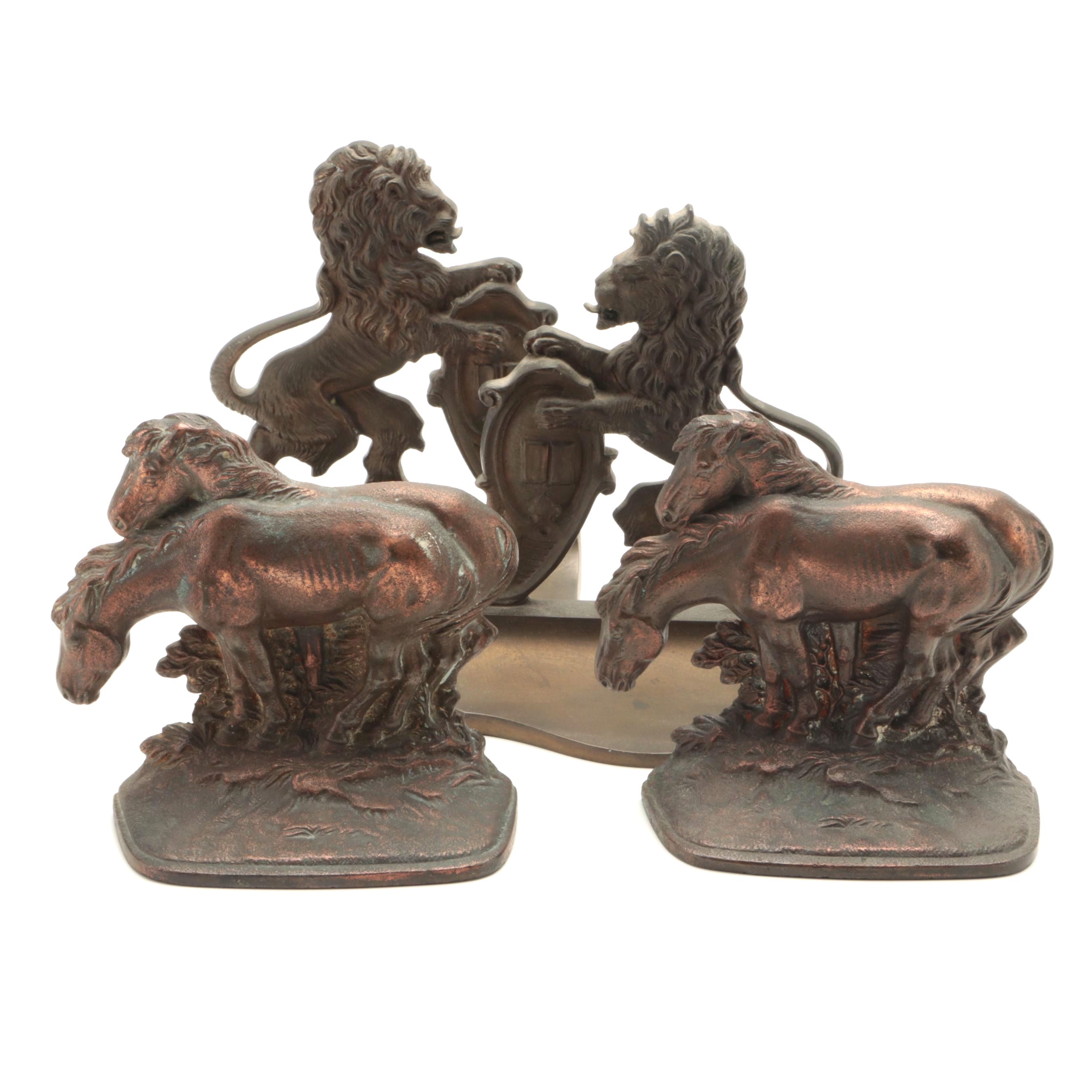 Hubley "Ponies In A Storm" and Other Cast Iron Bookends, Early 20th Century