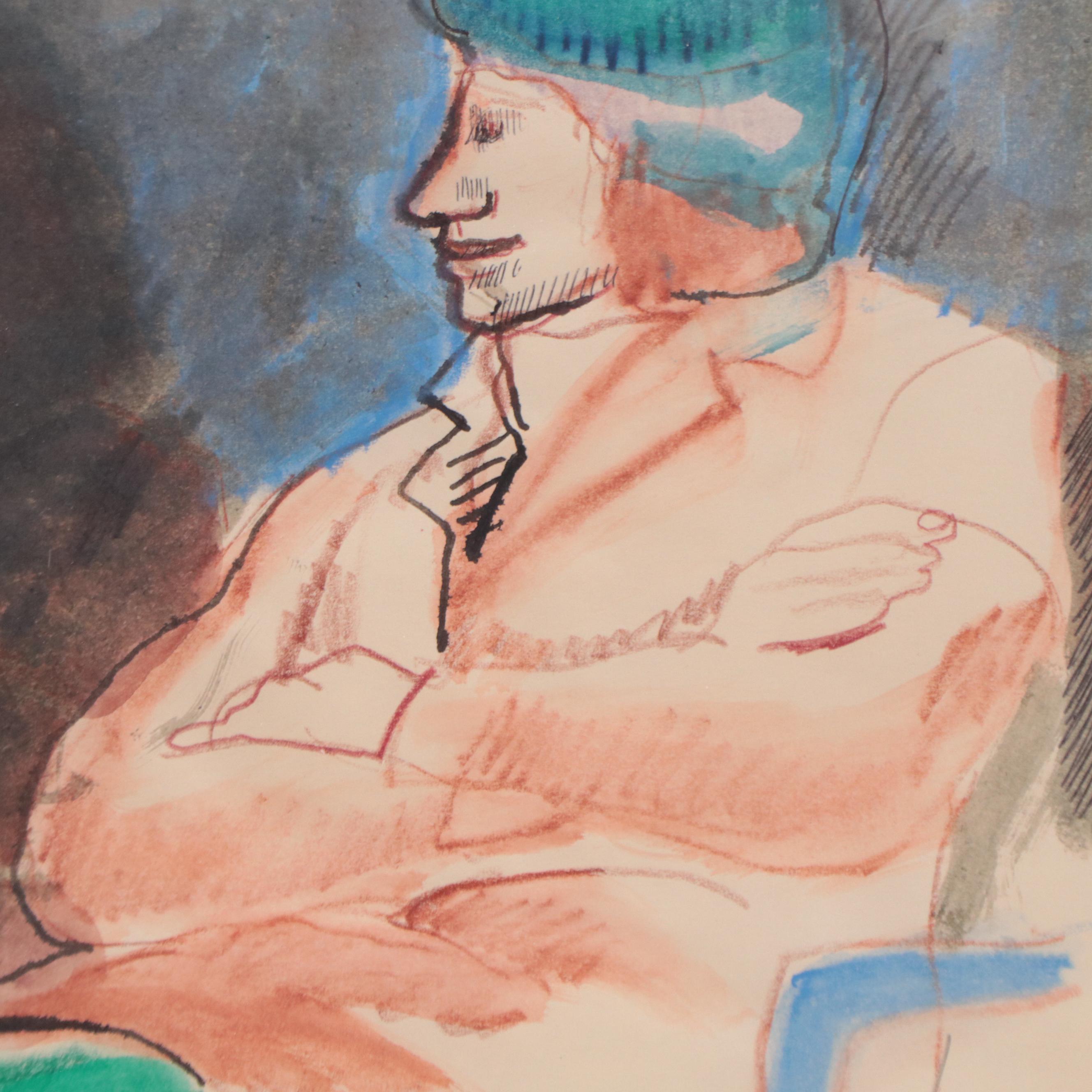 Martin Lubner Mixed Media Painting of Seated Figure "Woman of the Earth"