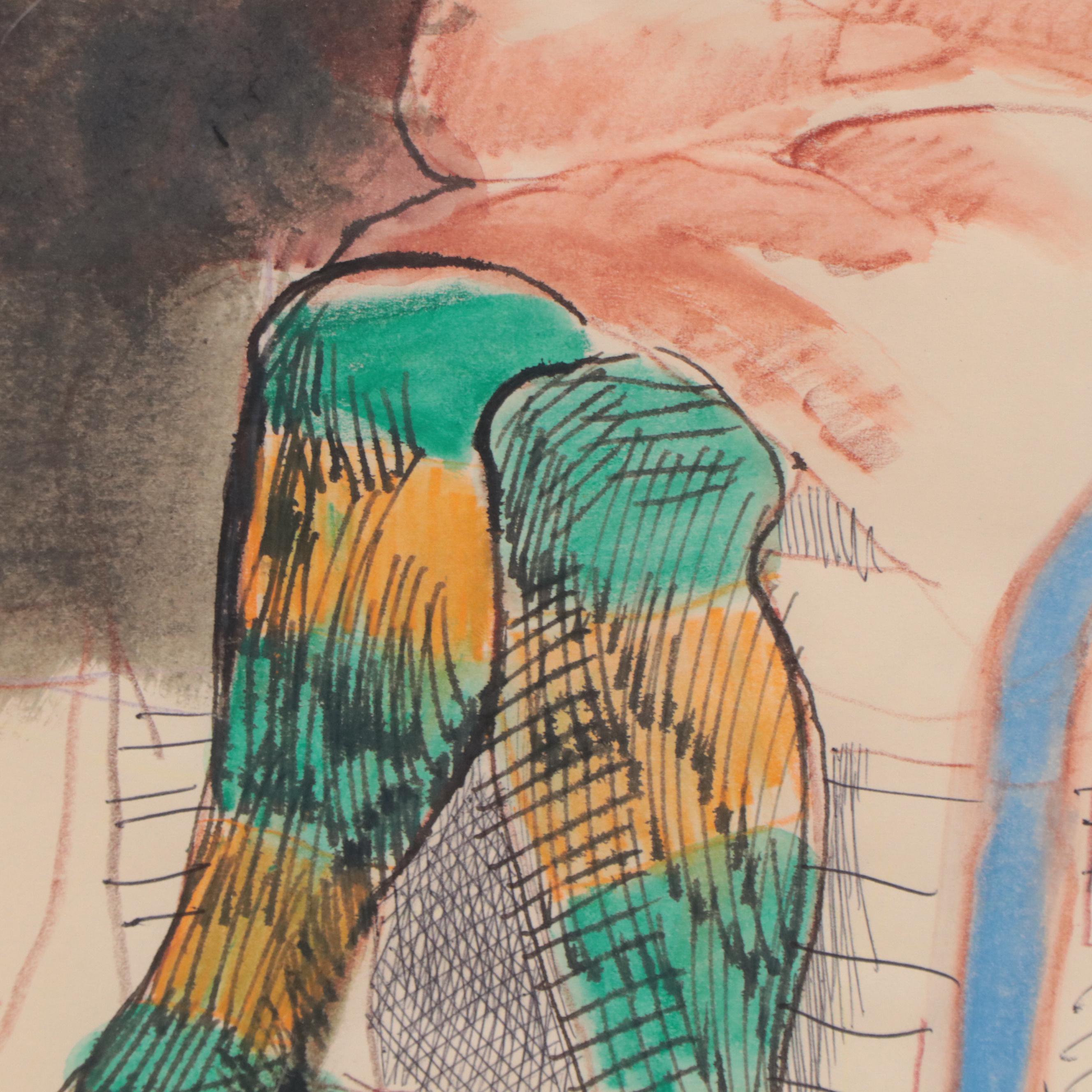 Martin Lubner Mixed Media Painting of Seated Figure "Woman of the Earth"