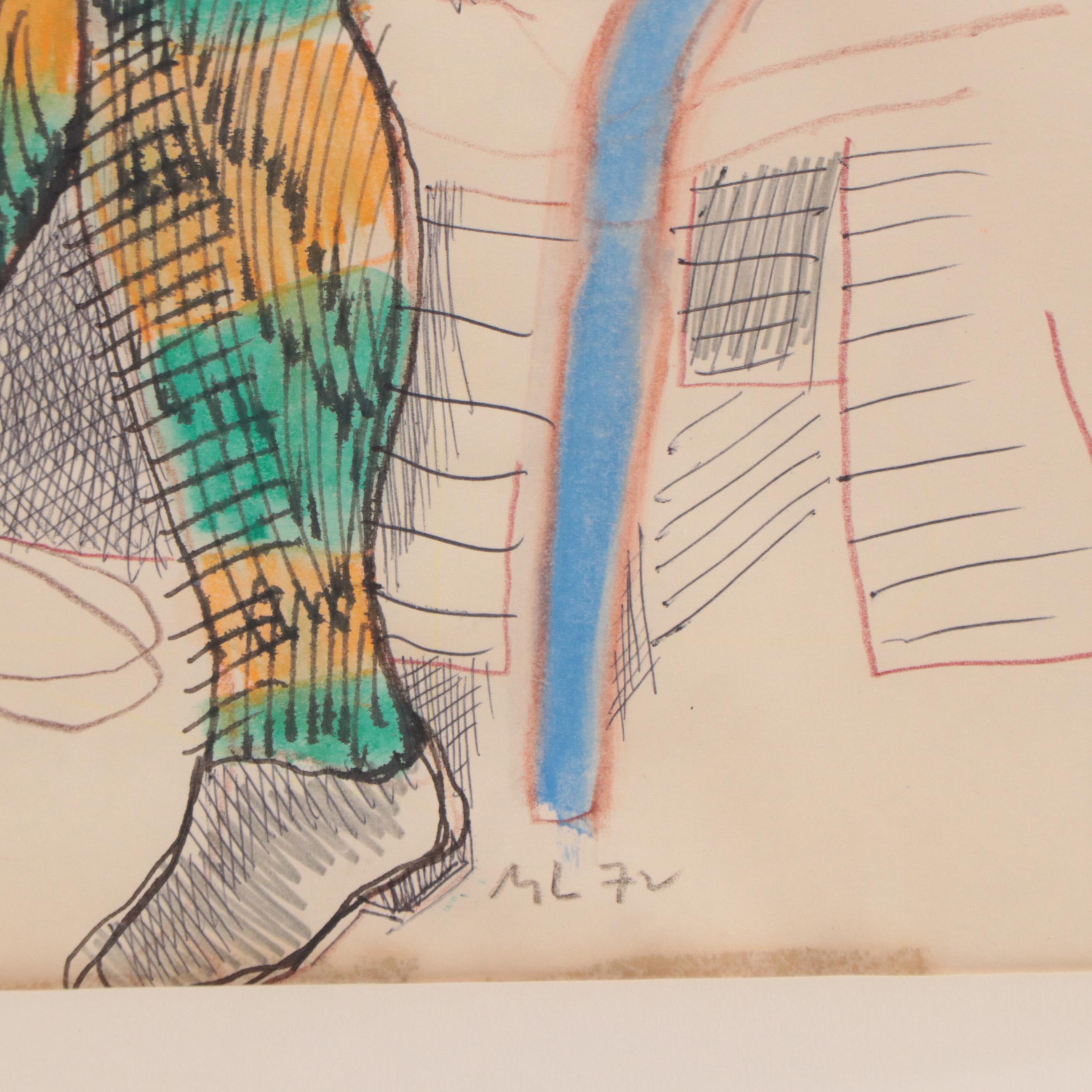 Martin Lubner Mixed Media Painting of Seated Figure "Woman of the Earth"